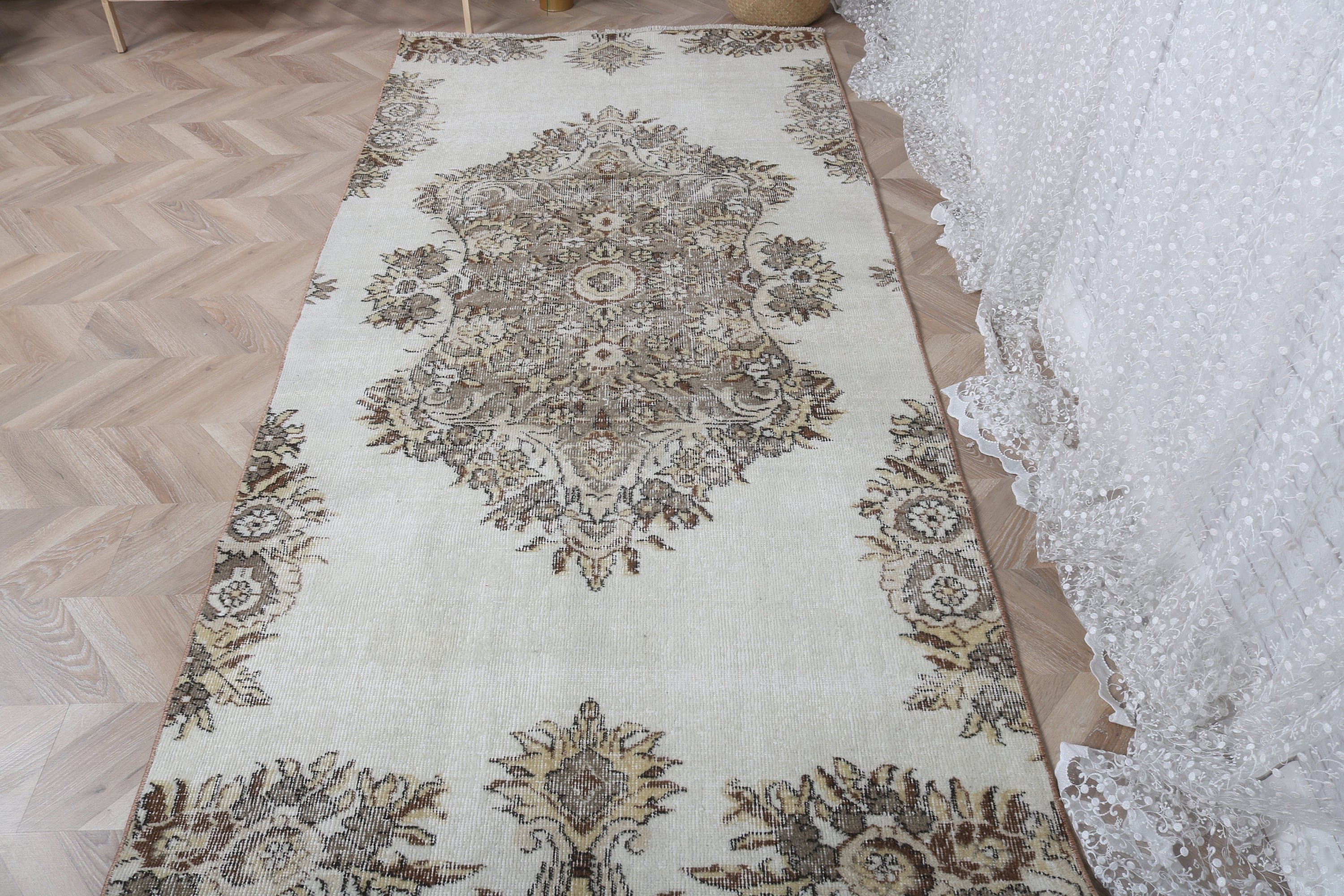 Kitchen Rug, Vintage Rugs, Rugs for Kitchen, Neutral Rug, Floor Rug, Turkish Rugs, 3.9x8.2 ft Area Rug, Luxury Rug, Beige Wool Rug