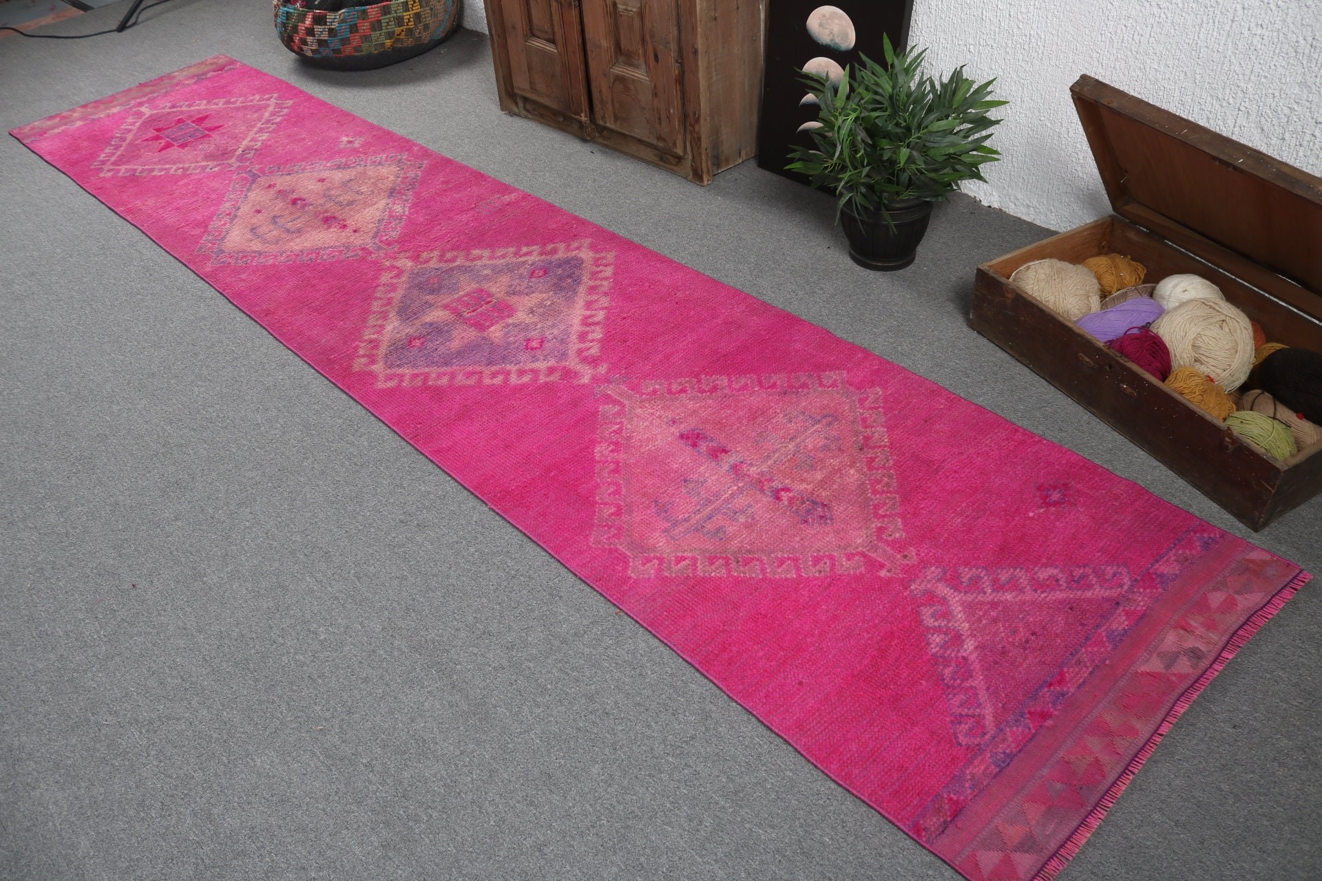 Türk Halısı, Pembe Düz Dokuma Halılar, Oryantal Halılar, Koridor Halıları, Koridor Halısı, 2,6x12,5 ft Runner Halısı, Boho Halısı, Vintage Halılar