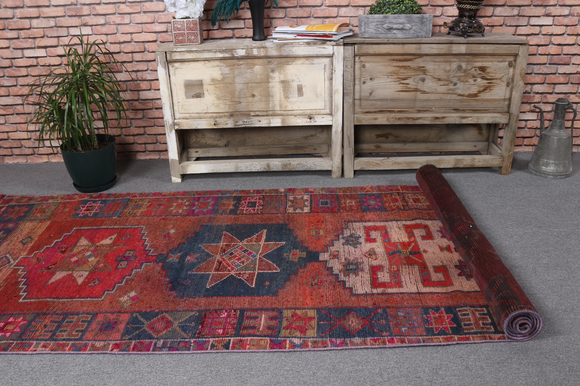 Turkish Rugs, Kitchen Rugs, Muted Rug, Corridor Rug, Orange Home Decor Rugs, Stair Rug, 3.3x11 ft Runner Rugs, Vintage Rug