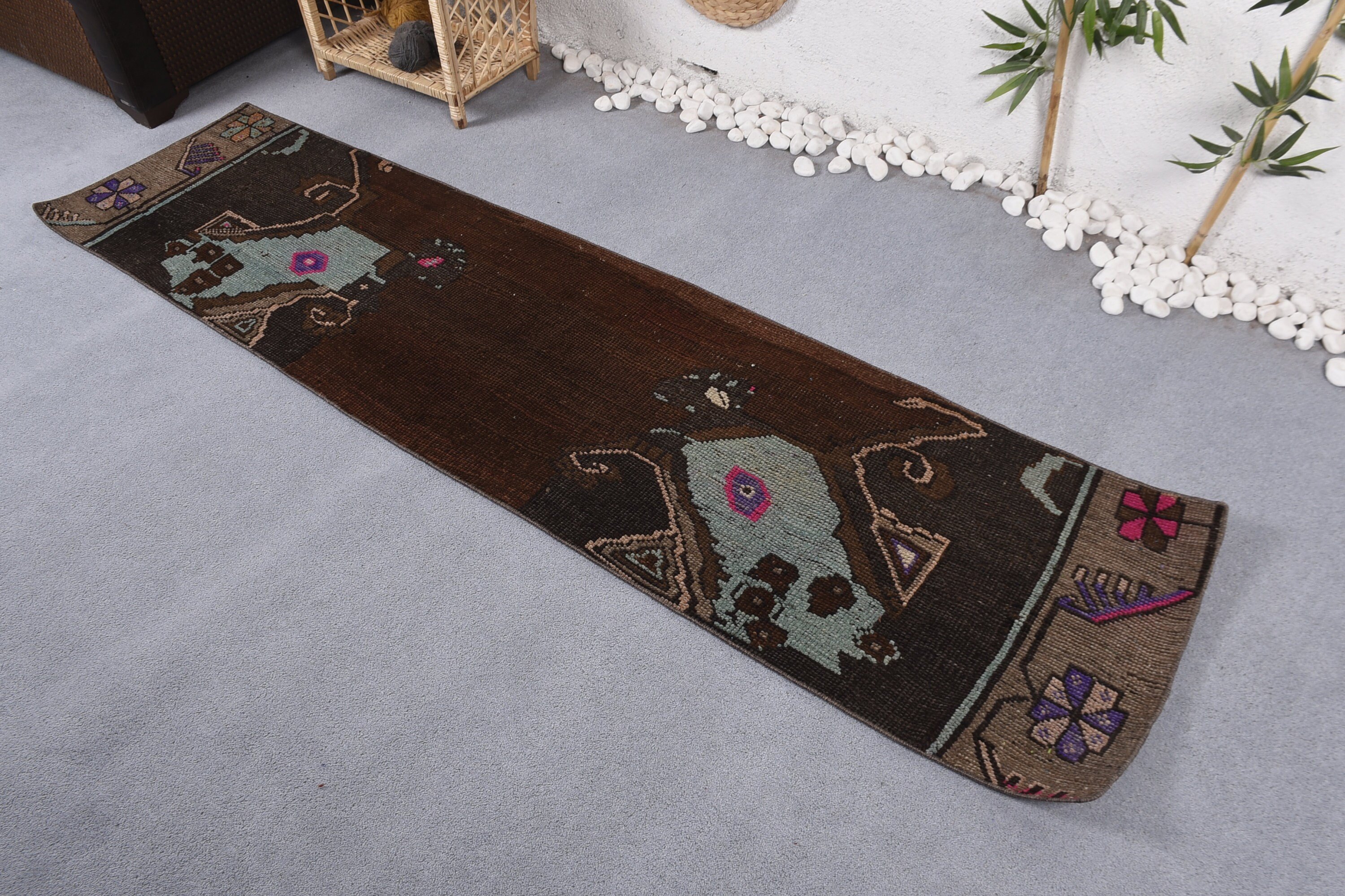 Kitchen Rug, Rugs for Stair, Old Rugs, Bedroom Rug, Antique Rug, Brown Anatolian Rug, 1.9x7.6 ft Runner Rug, Vintage Rug, Turkish Rug