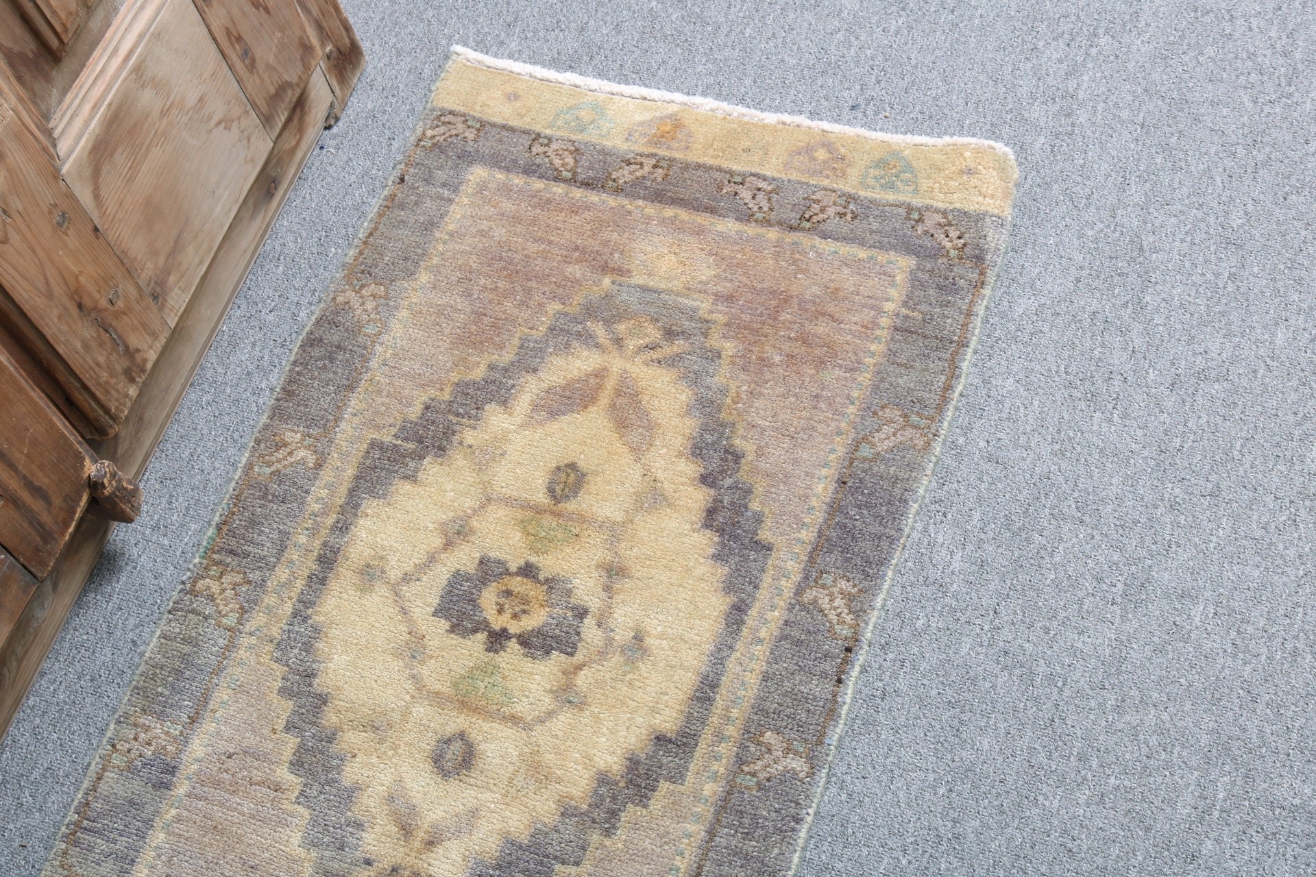 Beige Handwoven Rug, Turkish Rugs, Rugs for Kitchen, Vintage Rug, 1.5x2.9 ft Small Rugs, Bedroom Rug, Nursery Rug, Floor Rug, Neutral Rugs