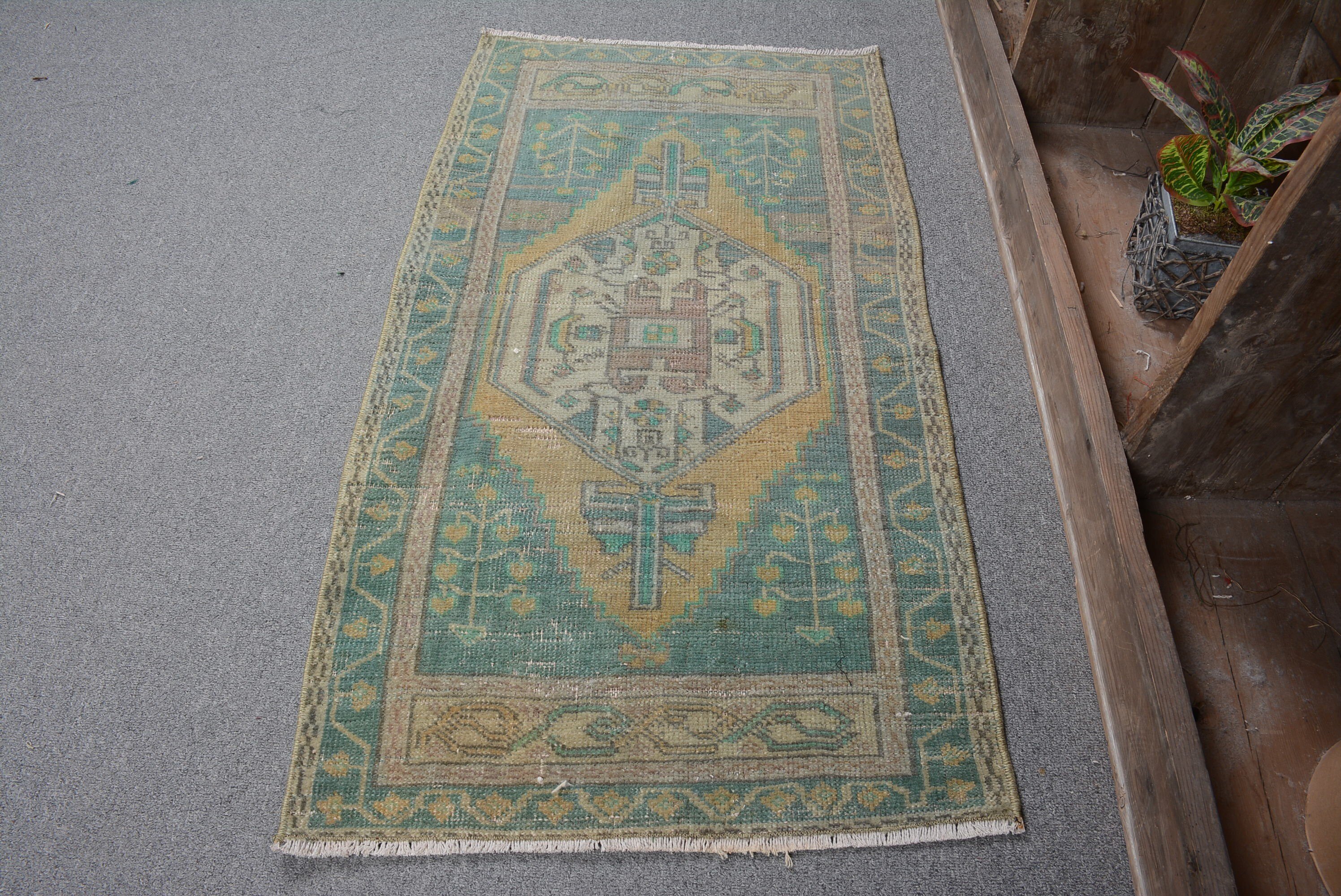 Turkish Rugs, Vintage Rug, 1.9x3.5 ft Small Rug, Oriental Rug, Bathroom Rug, Green Antique Rugs, Retro Rug, Wall Hanging Rug