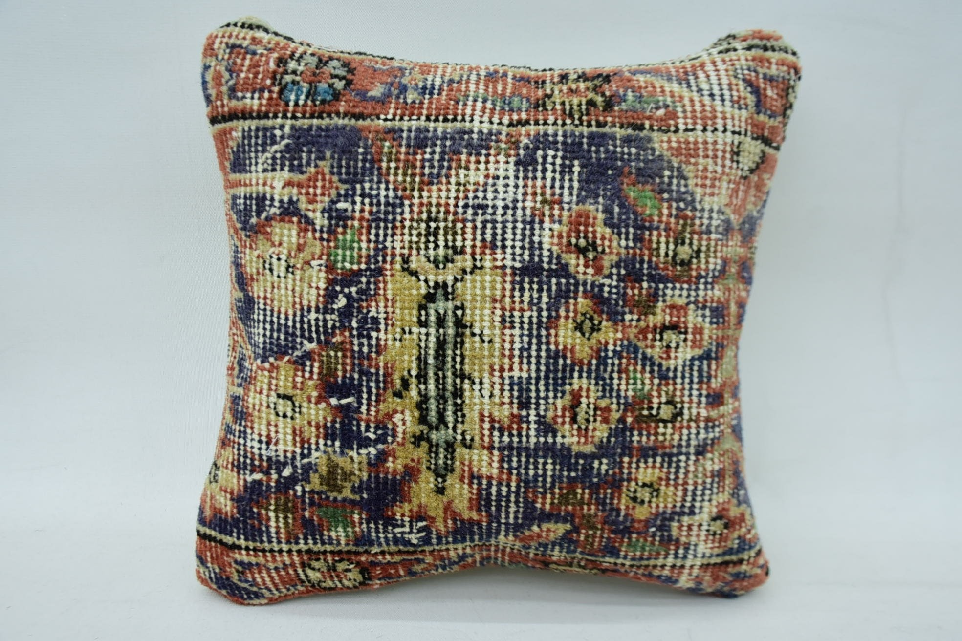 Interior Designer Pillow, Throw Kilim Pillow, Meditation Pillow, Antique Pillows, 12"x12" Blue Pillow Cover, Southwestern Cushion