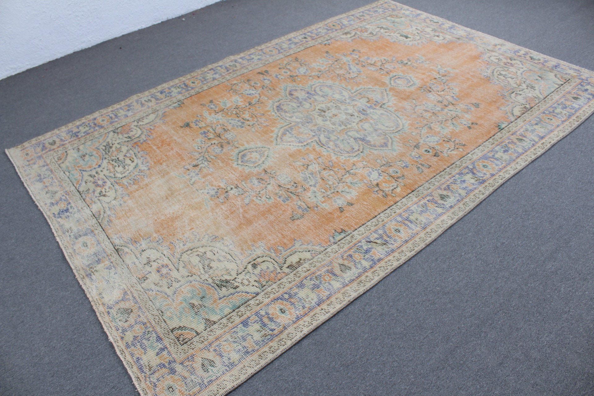 Oturma Odası Halıları, Vintage Halılar, 5.9x9.1 ft Büyük Halı, Turuncu Yatak Odası Halısı, Mutfak Halısı, Türk Halıları, Antika Halılar, Yemek Odası Halıları