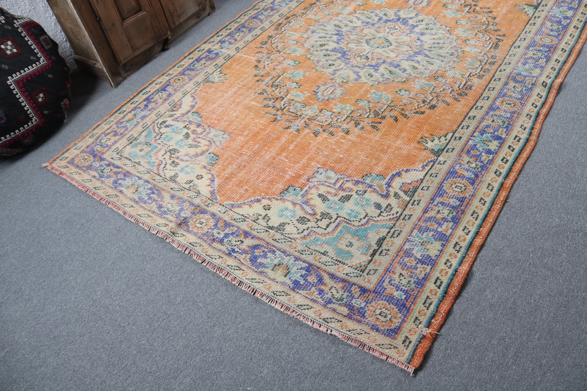 Turkish Rug, Dining Room Rug, Vintage Rug, Boho Rugs, Orange Modern Rugs, Large Oushak Rug, Antique Rug, Oushak Rugs, 5.9x9.4 ft Large Rugs