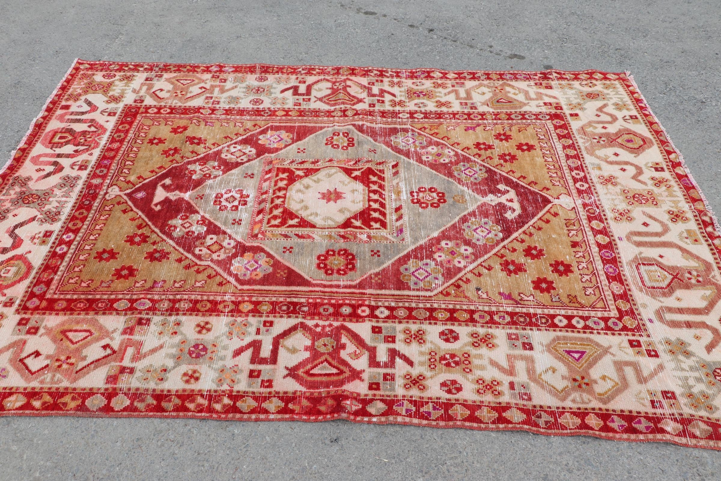 Vintage Halılar, 5.4x7.7 ft Büyük Halılar, Türk Halıları, Kırmızı Oryantal Halı, Oturma Odası Halısı, Anadolu Halıları, Yemek Odası Halısı