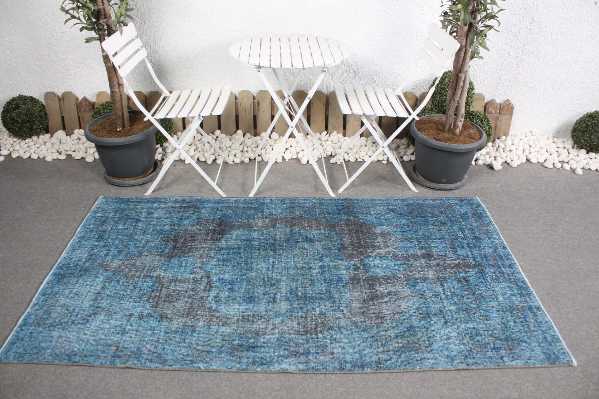 Blue Kitchen Rugs, Vintage Rugs, Bedroom Rugs, Living Room Rug, 3.6x6.7 ft Area Rug, Rugs for Area, Turkish Rugs, Floor Rug, Wool Rug