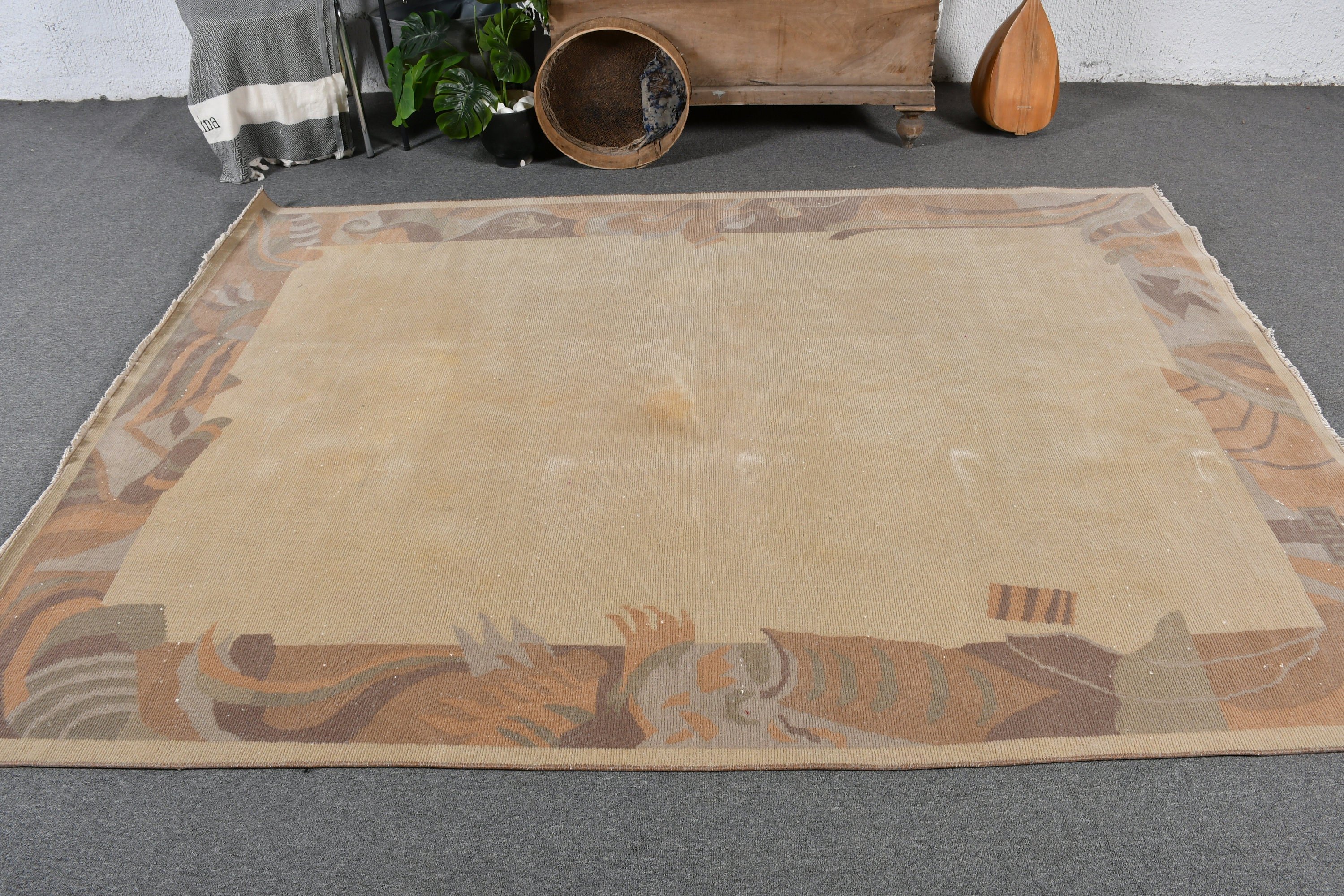 5.5x7.8 ft Büyük Halı, Türk Halıları, Oturma Odası Halıları, Vintage Halı, Pastel Halı, Yemek Odası Halısı, Bej Antika Halılar, Oushak Halı, Antika Halı