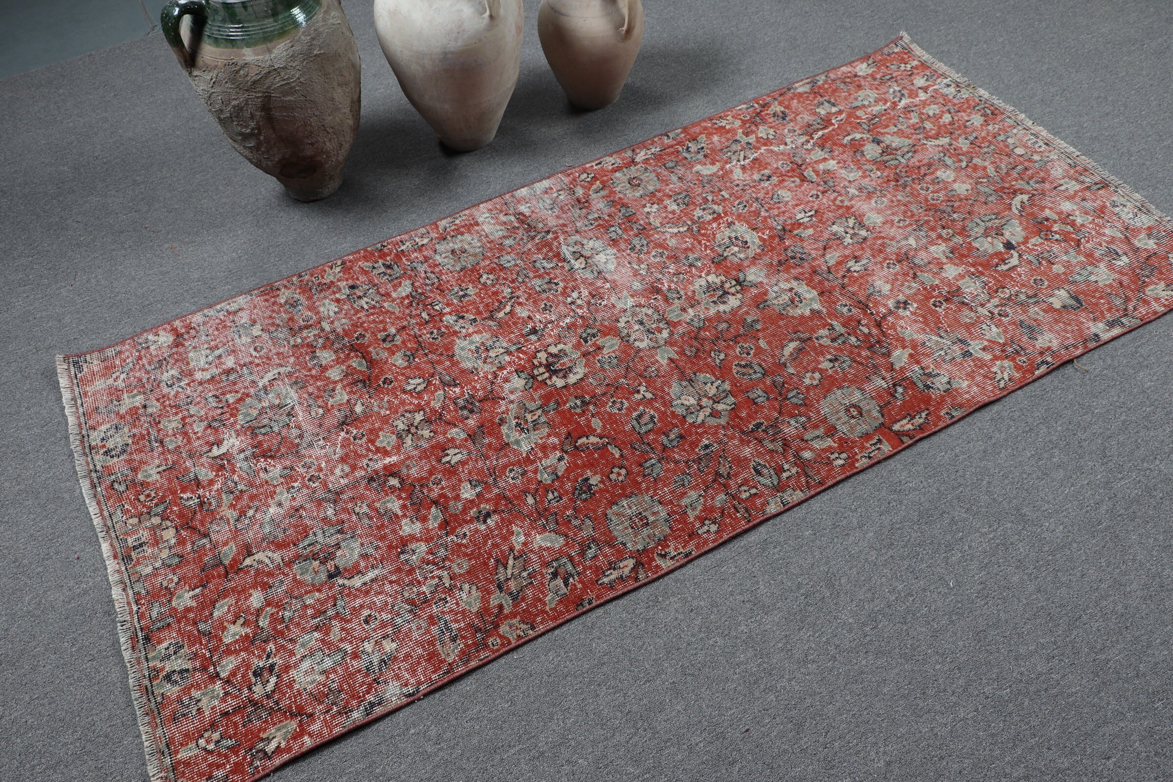 Vintage Rug, Red Wool Rug, Cute Rug, Office Rugs, Rugs for Bedroom, Kitchen Rug, Turkish Rug, 3x6.5 ft Accent Rugs, Old Rug, Bedroom Rugs