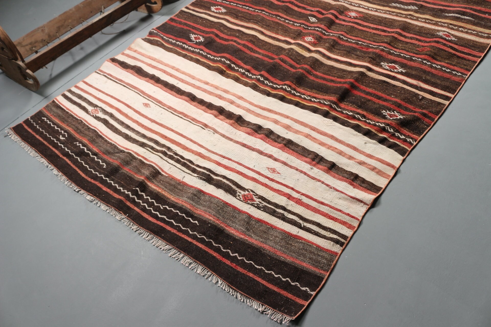 Kilim, Türk Halısı, 5.7x11.2 ft Büyük Halı, Oturma Odası Halısı, Vintage Halı, Bej Yün Halılar, Anadolu Halısı, Retro Halı, Oushak Halısı, Yatak Odası Halısı