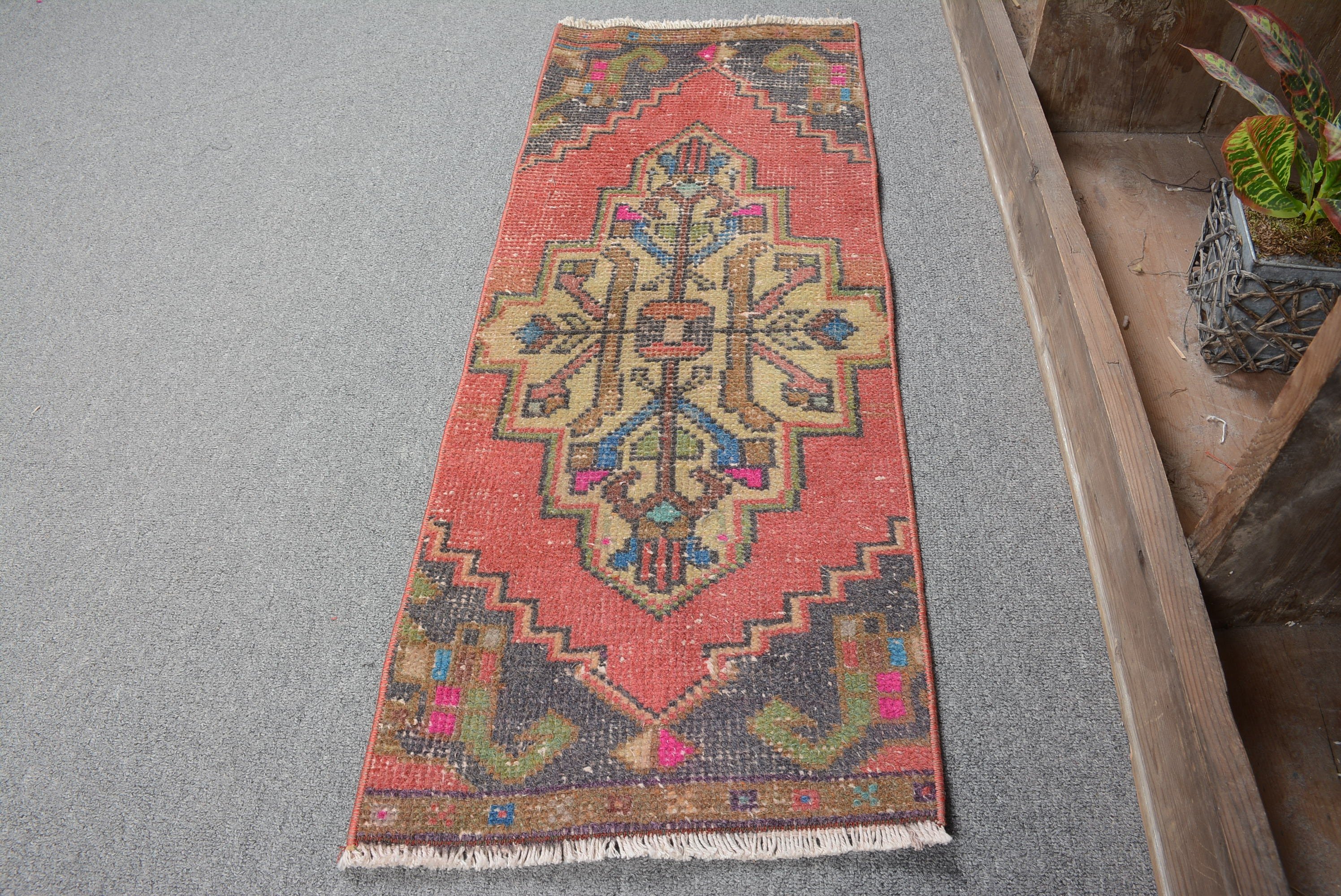 1.2x3.1 ft Small Rug, Car Mat Rug, Red Cool Rugs, Anatolian Rug, Rugs for Bathroom, Turkish Rug, Entry Rug, Vintage Rugs