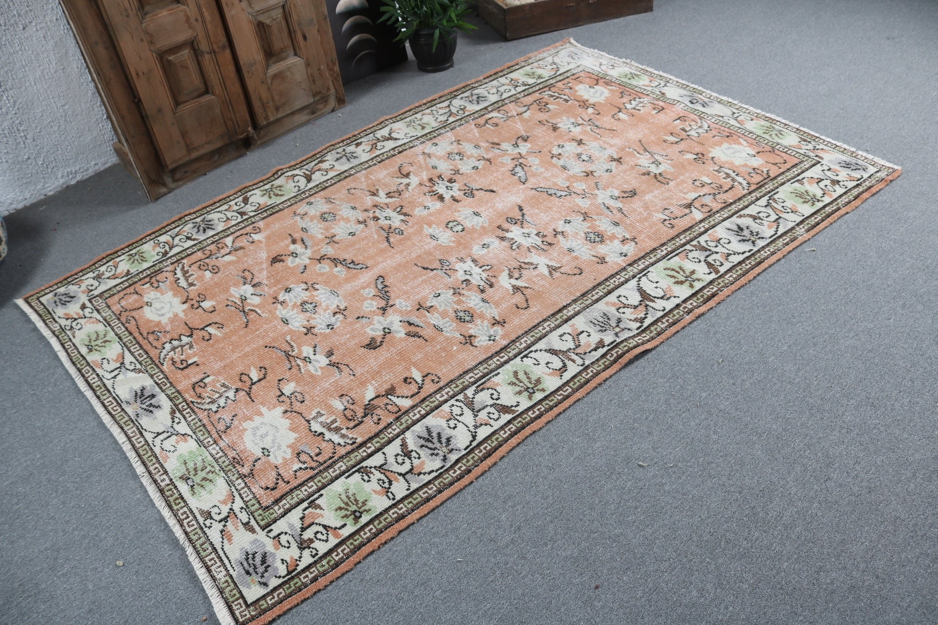 Vintage Halılar, Mutfak Halıları, Turuncu El Dokuma Halı, Ofis Halıları, İç Mekan Halıları, Türk Halıları, Soğuk Halı, Yemek Odası Halısı, 4,9x7,5 ft Alan Halısı