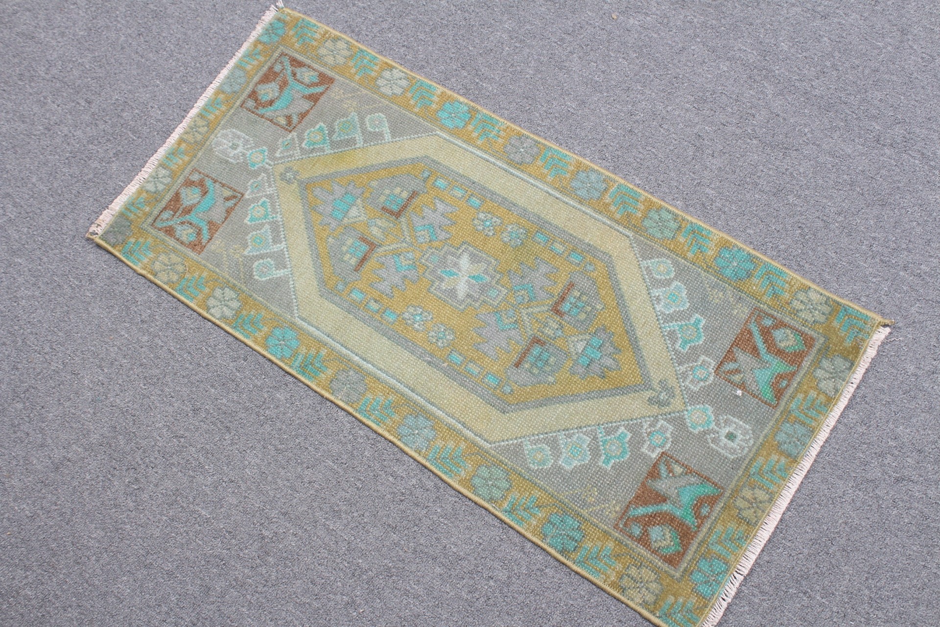 Dorm Rugs, Green Moroccan Rug, Anatolian Rugs, Bedroom Rugs, Vintage Rugs, 1.4x2.9 ft Small Rug, Nursery Rug, Turkish Rug, Home Decor Rugs