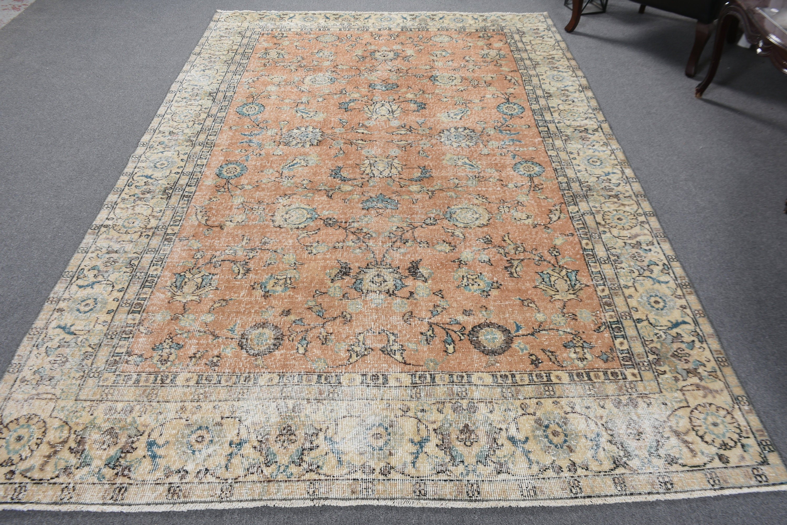 Açıklama Halıları, Yemek Odası Halısı, Oturma Odası Halıları, Kahverengi El Dokuma Halısı, Ev Dekorasyonu Halıları, Türk Halısı, Vintage Halı, 6.1x9.3 ft Büyük Halı