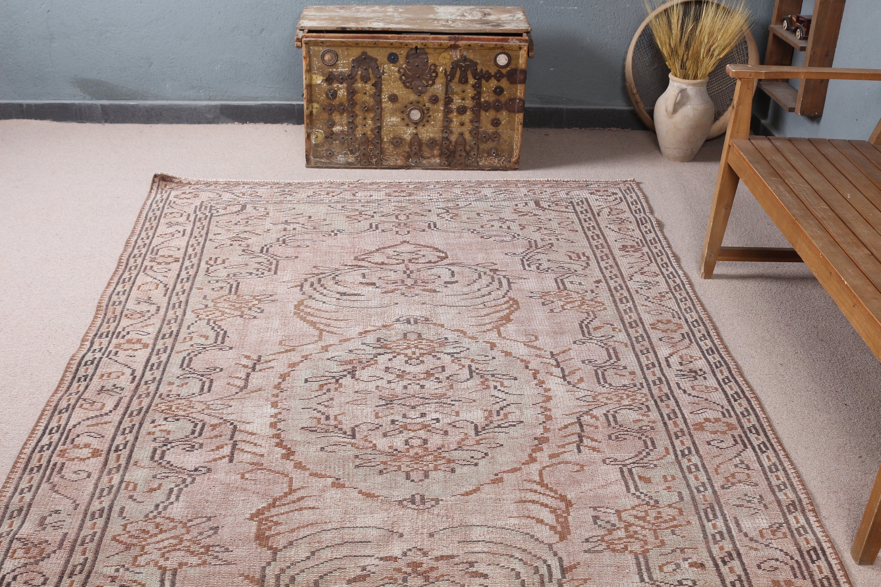 Bej Havalı Halılar, 5.5x9 ft Büyük Halı, Yatak Odası Halısı, Ev Dekor Halıları, Türk Halısı, Oushak Halısı, Salon Halısı, Vintage Halı, Oturma Odası Halıları