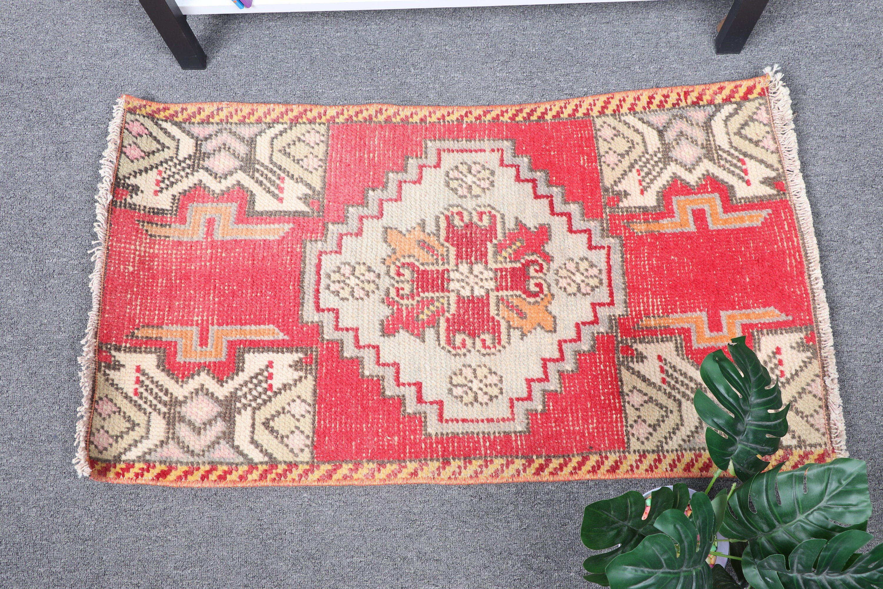 Red Home Decor Rug, Moroccan Rugs, Entry Rugs, Rugs for Bath, 1.5x2.7 ft Small Rug, Bedroom Rug, Turkish Rug, Car Mat Rugs, Vintage Rug