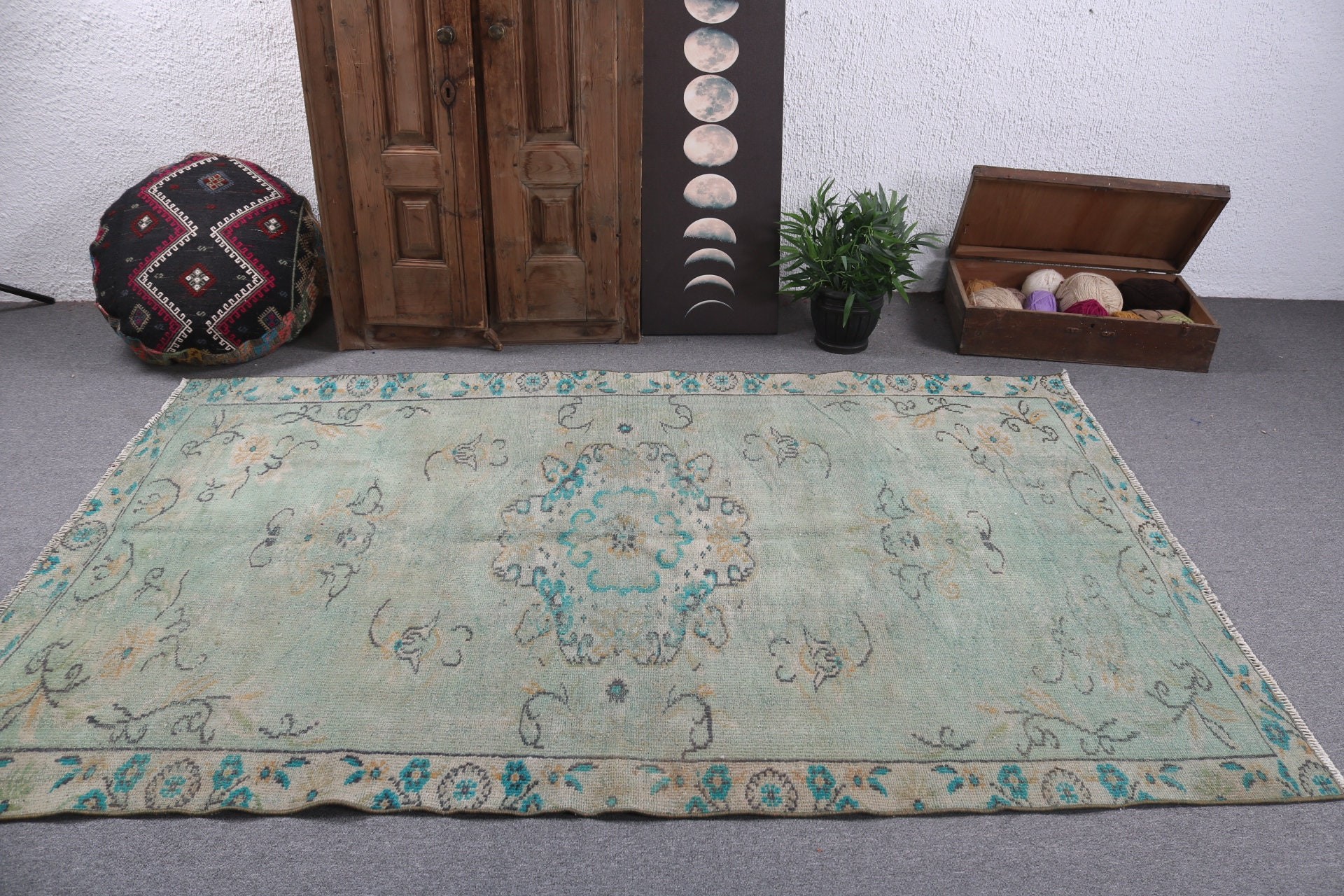 Vintage Rugs, Office Rugs, 5x7.9 ft Area Rug, Antique Rugs, Green Kitchen Rug, Handwoven Rugs, Turkish Rugs, Vintage Area Rug, Indoor Rugs