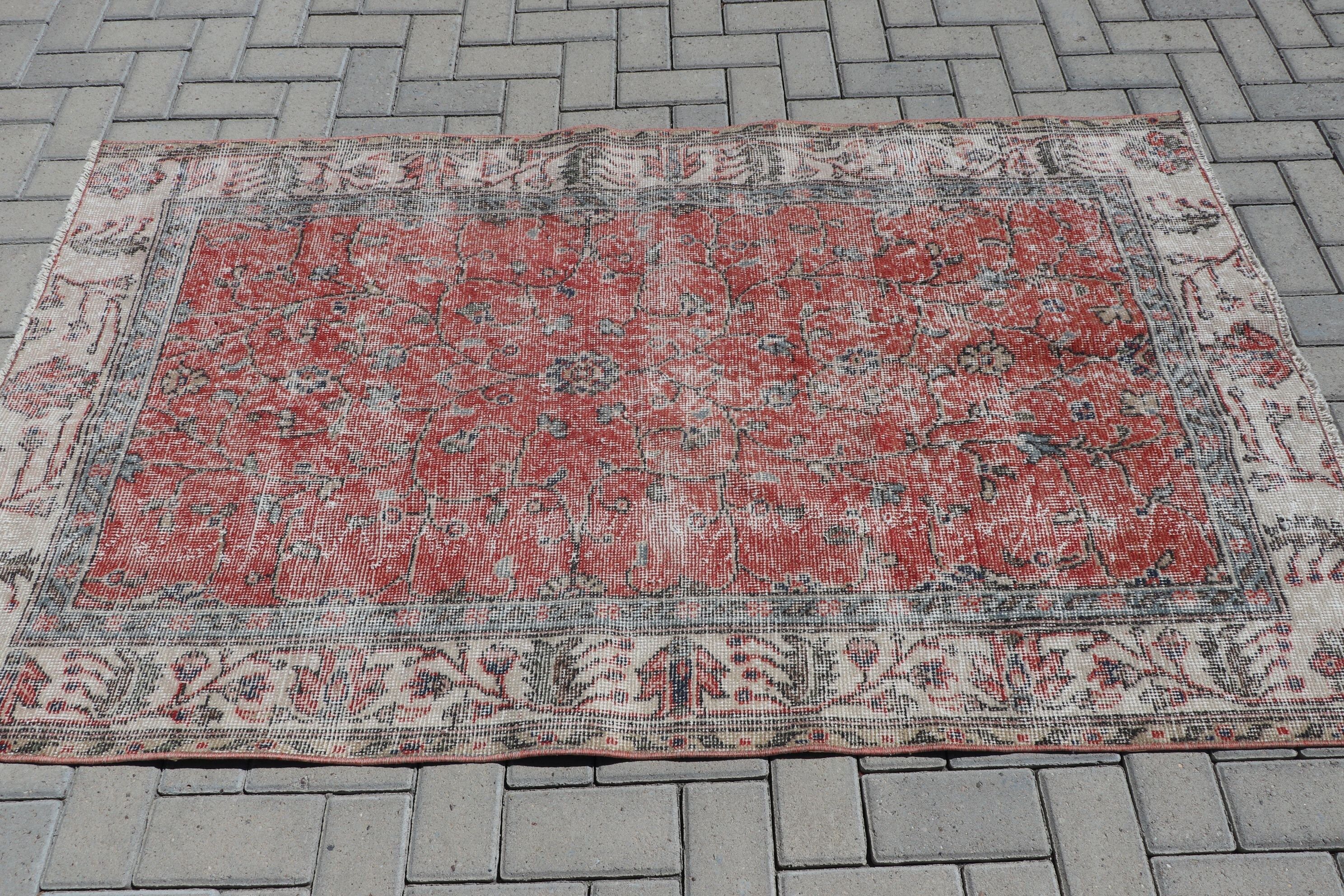 Vintage Rug, Nursery Rugs, Rugs for Entry, Turkish Rug, Kitchen Rug, Red Floor Rug, 3.7x6.2 ft Accent Rug, Vintage Decor Rug