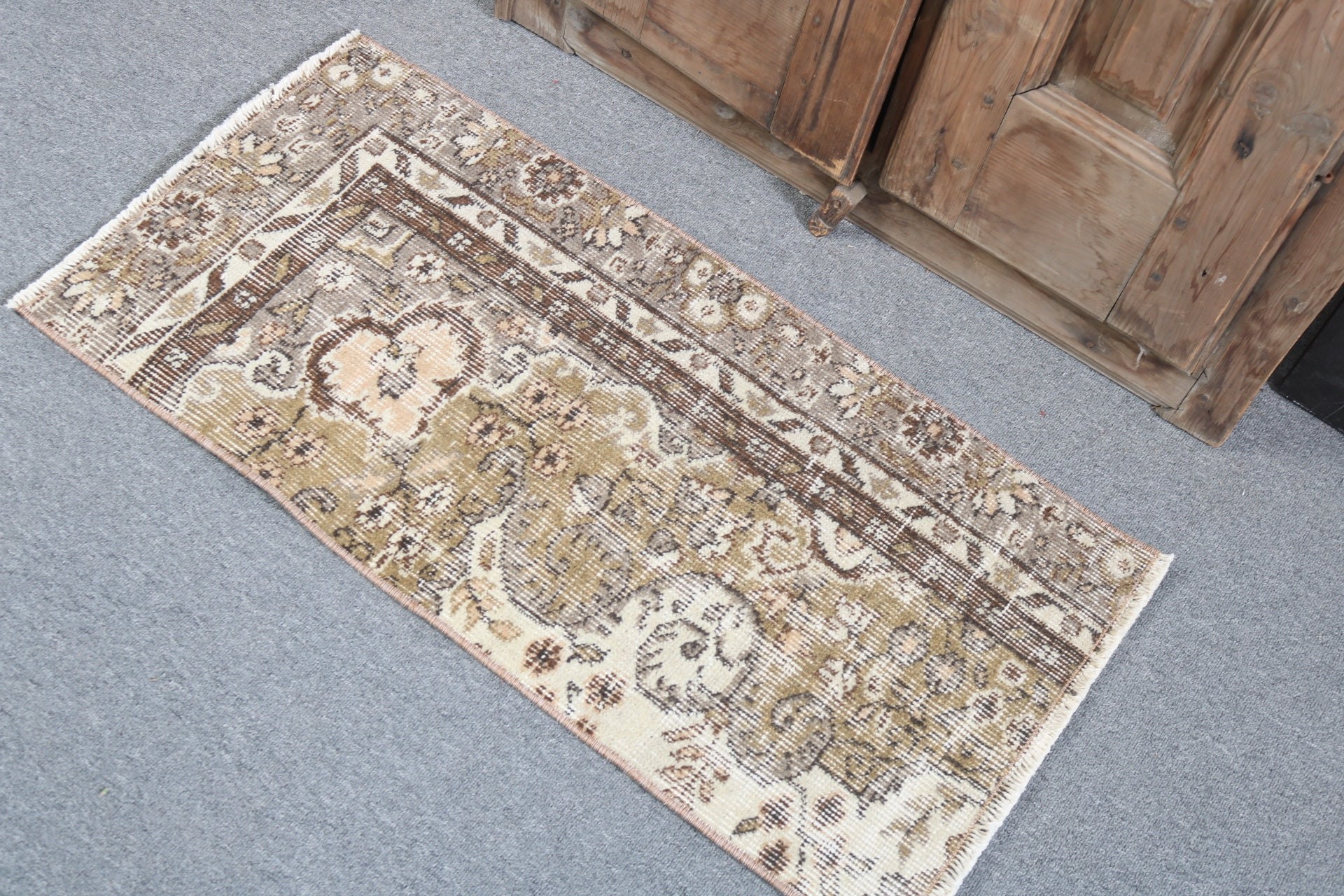 1.6x3.1 ft Küçük Halı, Soğuk Halı, Giriş Halısı, Banyo Halıları, Türk Halıları, Araba Paspas Halıları, Vintage Halılar, Geometrik Halı, Yeşil Yün Halı