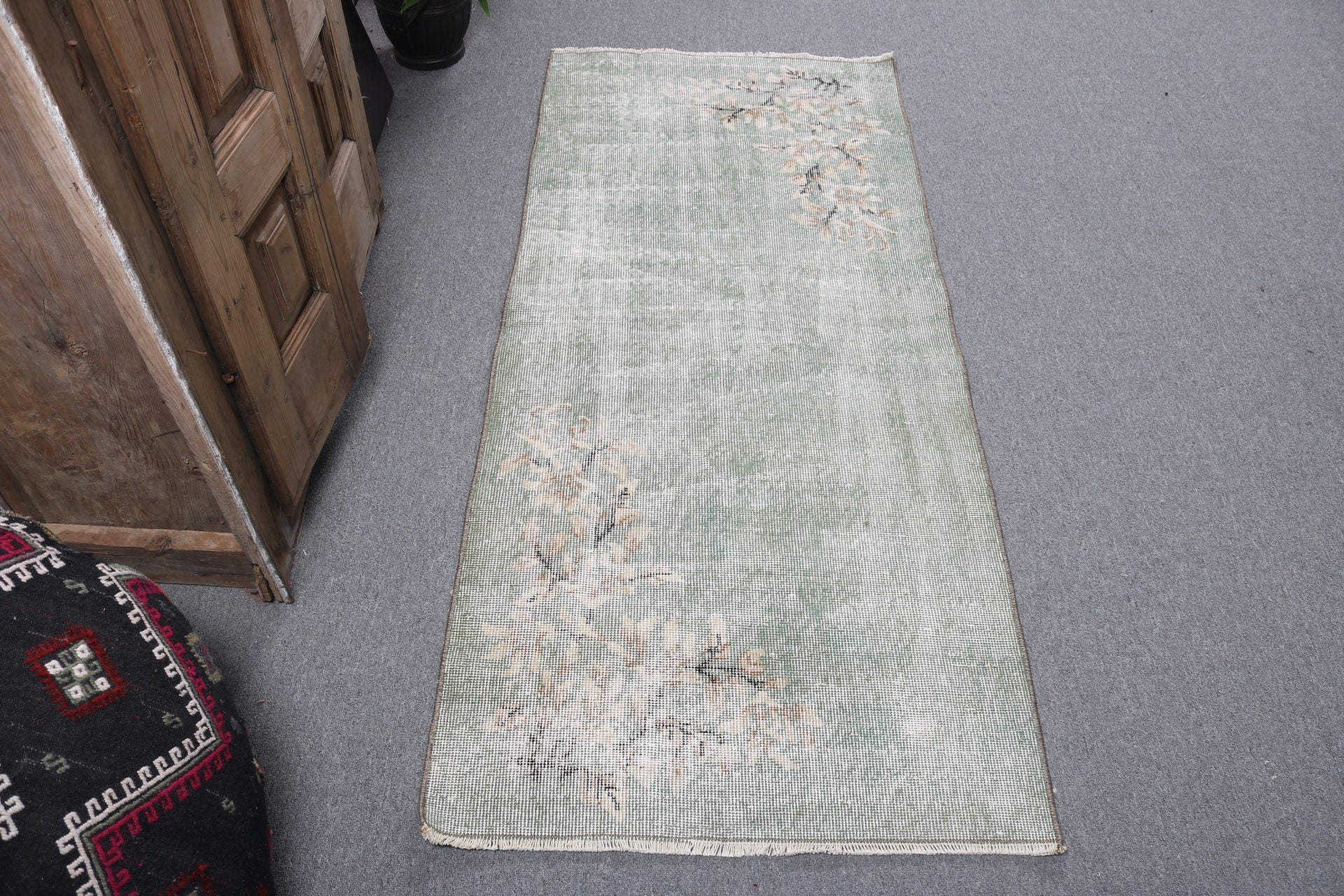 Traditional Rugs, Car Mat Rug, Vintage Rugs, Bathroom Rug, Kitchen Rugs, Turkish Rugs, 2.5x5.8 ft Small Rugs, Cool Rugs, Green Neutral Rugs