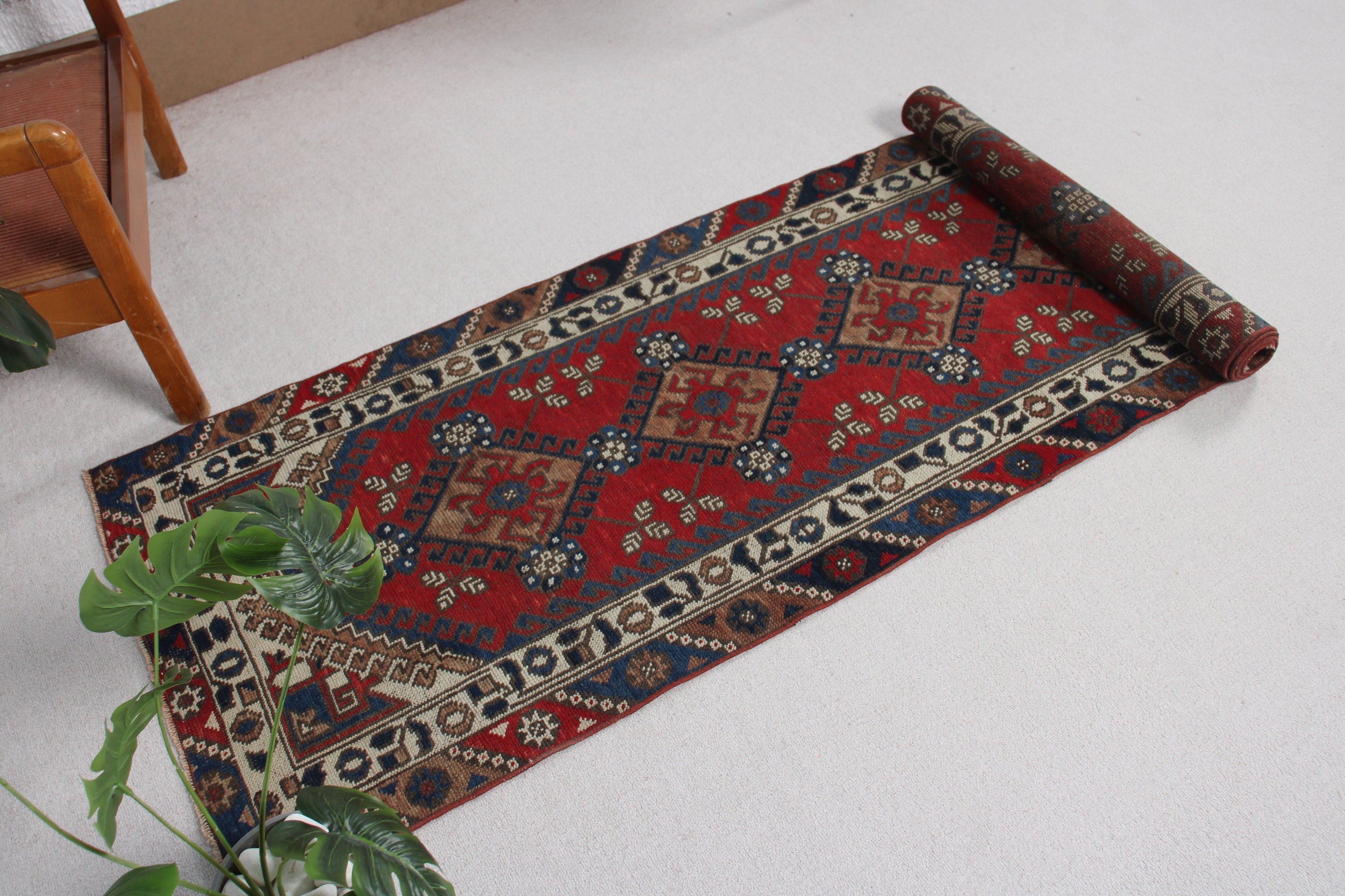 Mutfak Halıları, Türk Halısı, Kırmızı Lüks Halı, 2,4x8,7 ft Runner Halısı, Vintage Runner Halısı, Vintage Halı, Fas Halısı, Oryantal Halılar