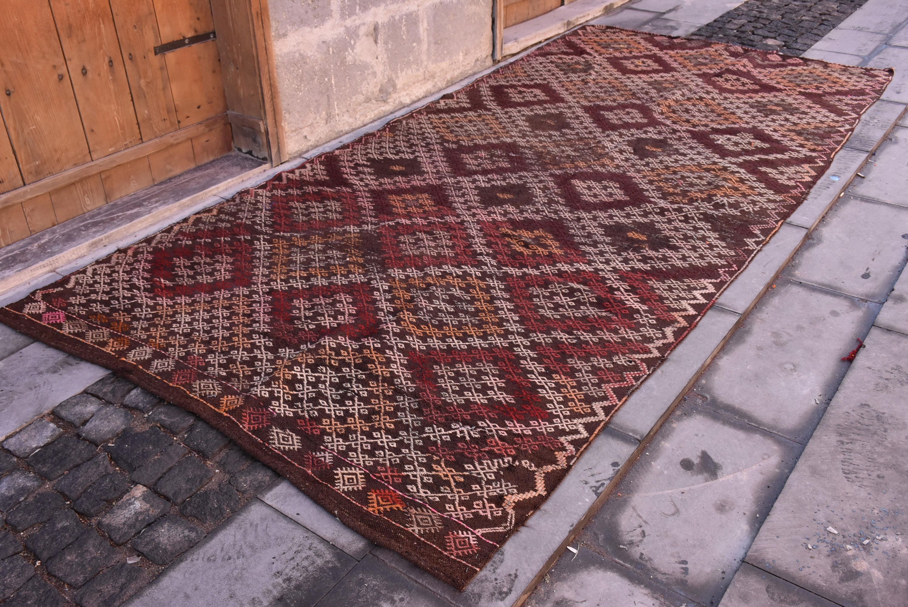 Oturma Odası Halısı, Vintage Halılar, Oryantal Halı, Kilim, Kahverengi Zemin Halısı, 5.5x11.7 ft Büyük Halı, Türk Halıları, Yatak Odası Halısı