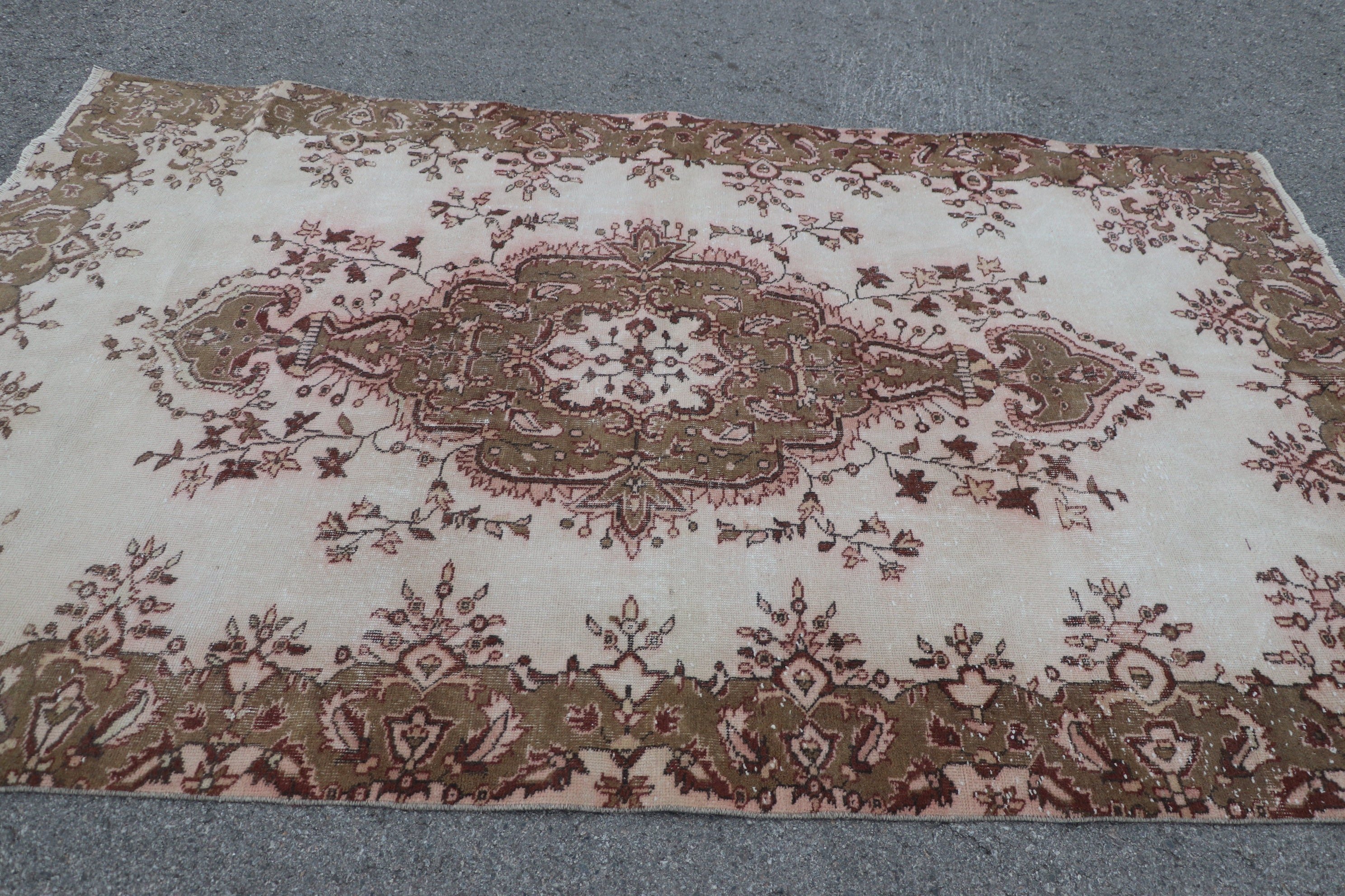 Floor Rugs, Dining Room Rug, Distressed Rug, Beige Kitchen Rug, Turkish Rug, Vintage Rug, Home Decor Rug, 5.7x9.1 ft Large Rug, Bedroom Rug