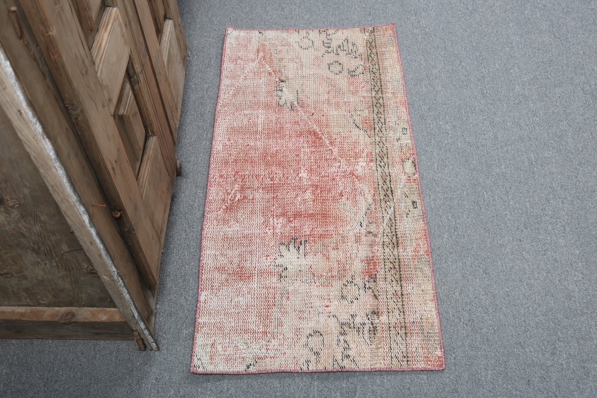 Duvara Asılı Halı, Küçük Vintage Halı, Oryantal Halı, 1.6x3.3 ft Küçük Halılar, Kırmızı Fas Halıları, Türk Halıları, Vintage Halı