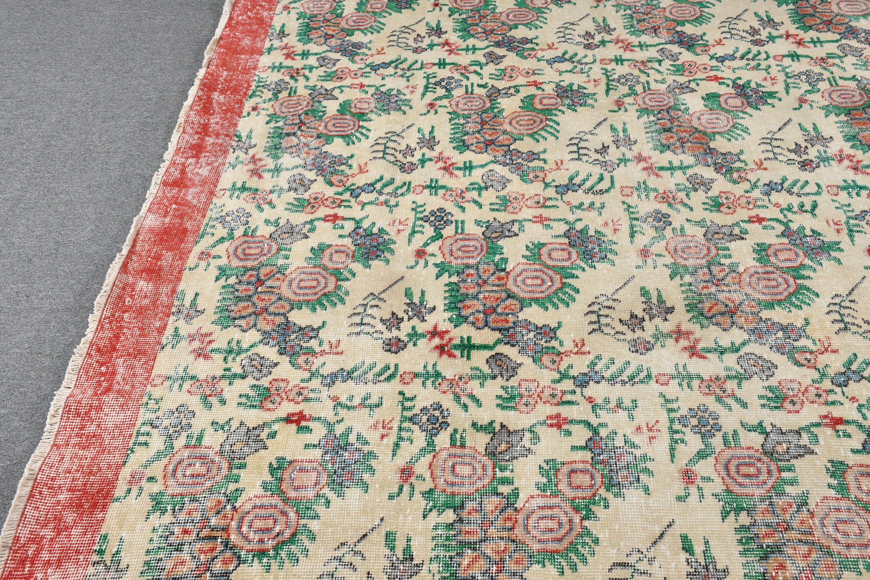 Anadolu Halısı, Bej Ev Dekorasyonu Halısı, Vintage Halılar, Salon Halıları, Türk Halısı, Yün Halısı, Salon Halısı, 6.8x10.9 ft Büyük Boy Halı, Salon Halısı