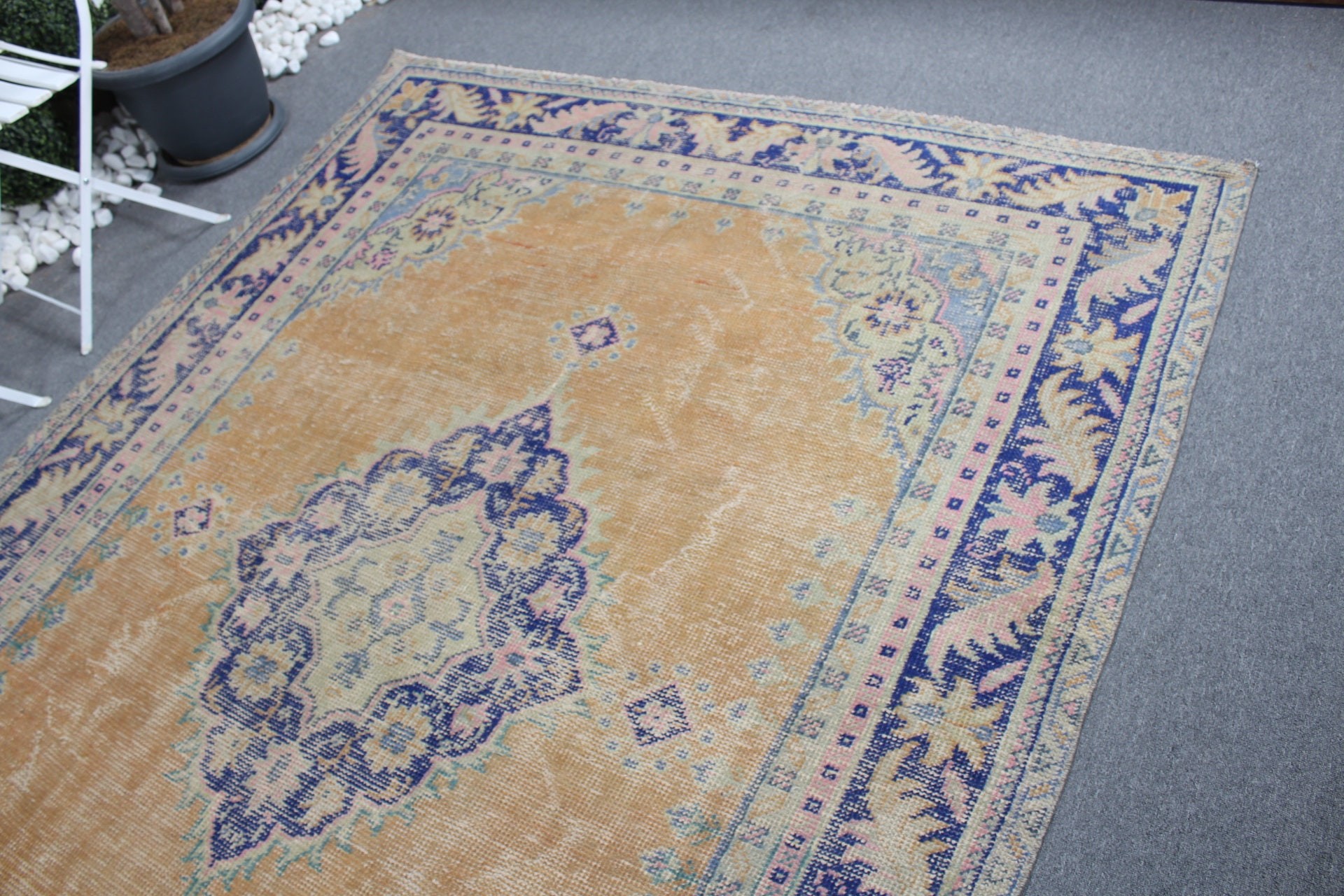 Turuncu Yün Halı, Türk Halısı, 6.2x8.4 ft Büyük Halı, Oturma Odası Halıları, Yatak Odası Halısı, Yün Halıları, Vintage Halılar, Organik Halı