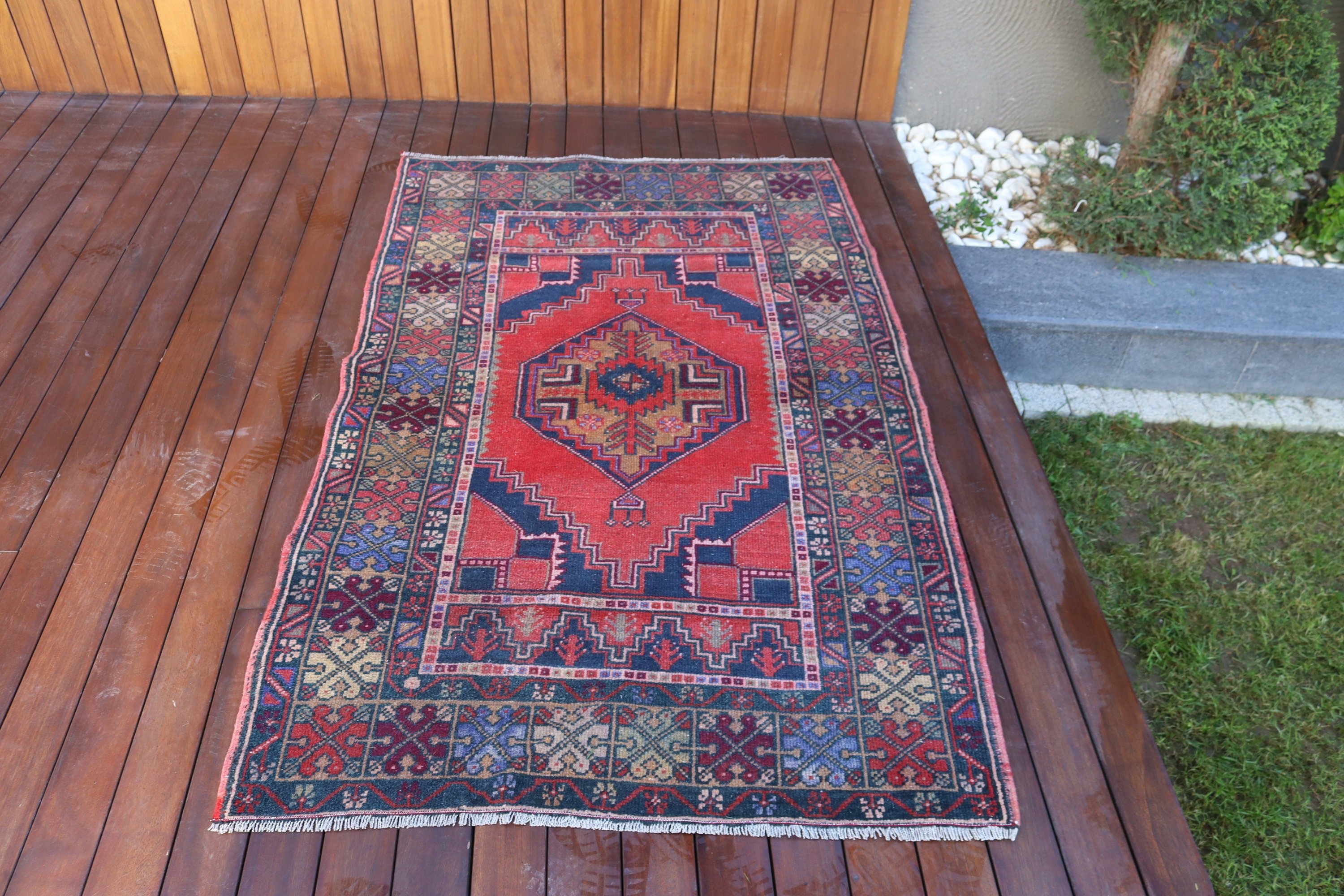 Vintage Vurgulu Halılar, Yatak Odası Halıları, Kırmızı Nötr Halı, Oushak Halısı, Vintage Halılar, 3,4x5,6 ft Accent Halıları, Türk Halısı, Boho Halıları