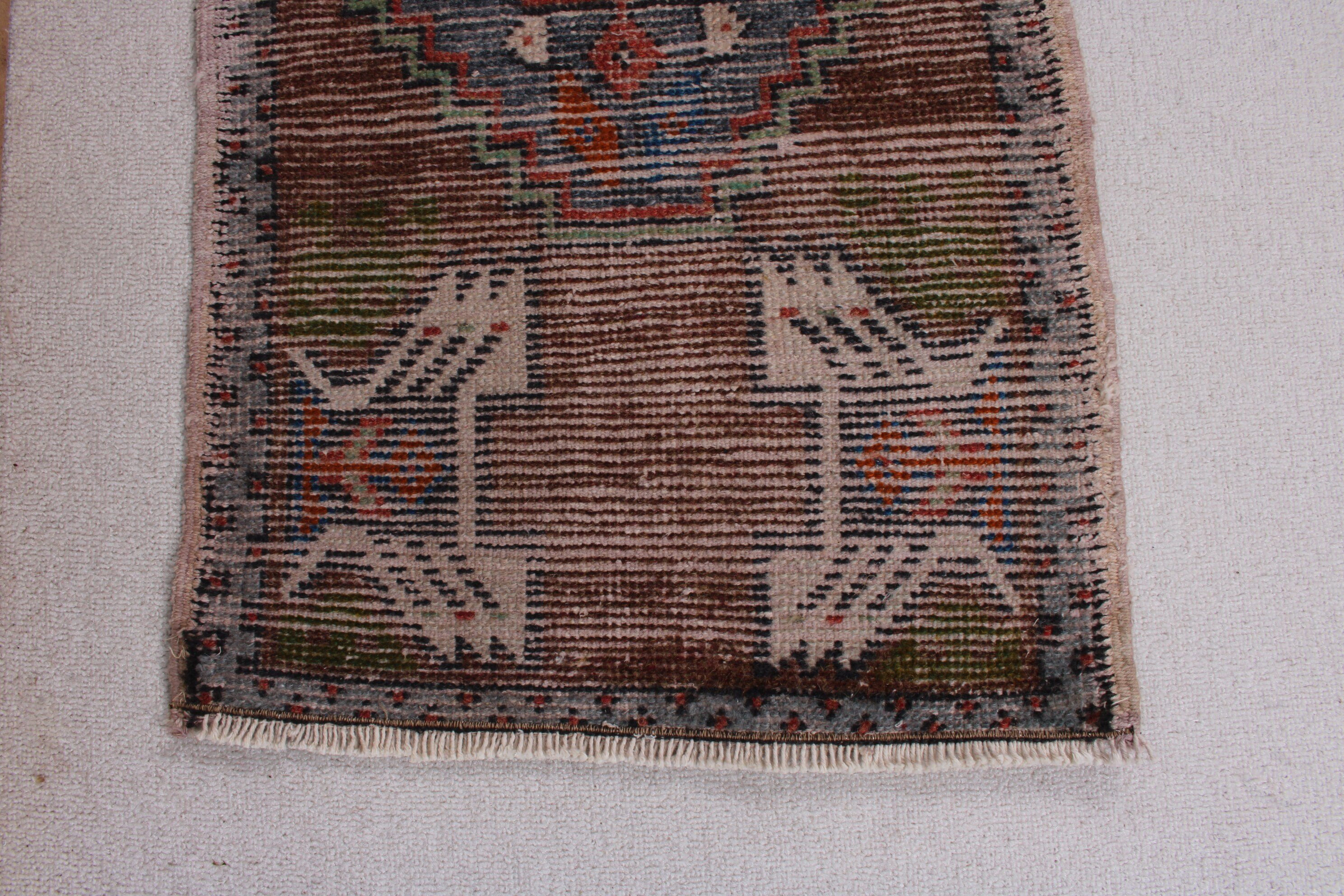 Duvara Asılı Halı, Mutfak Halıları, Türk Halısı, Vintage Halı, Küçük Vintage Halılar, Boho Halı, Kahverengi Soğuk Halı, 1.6x3.4 ft Küçük Halılar