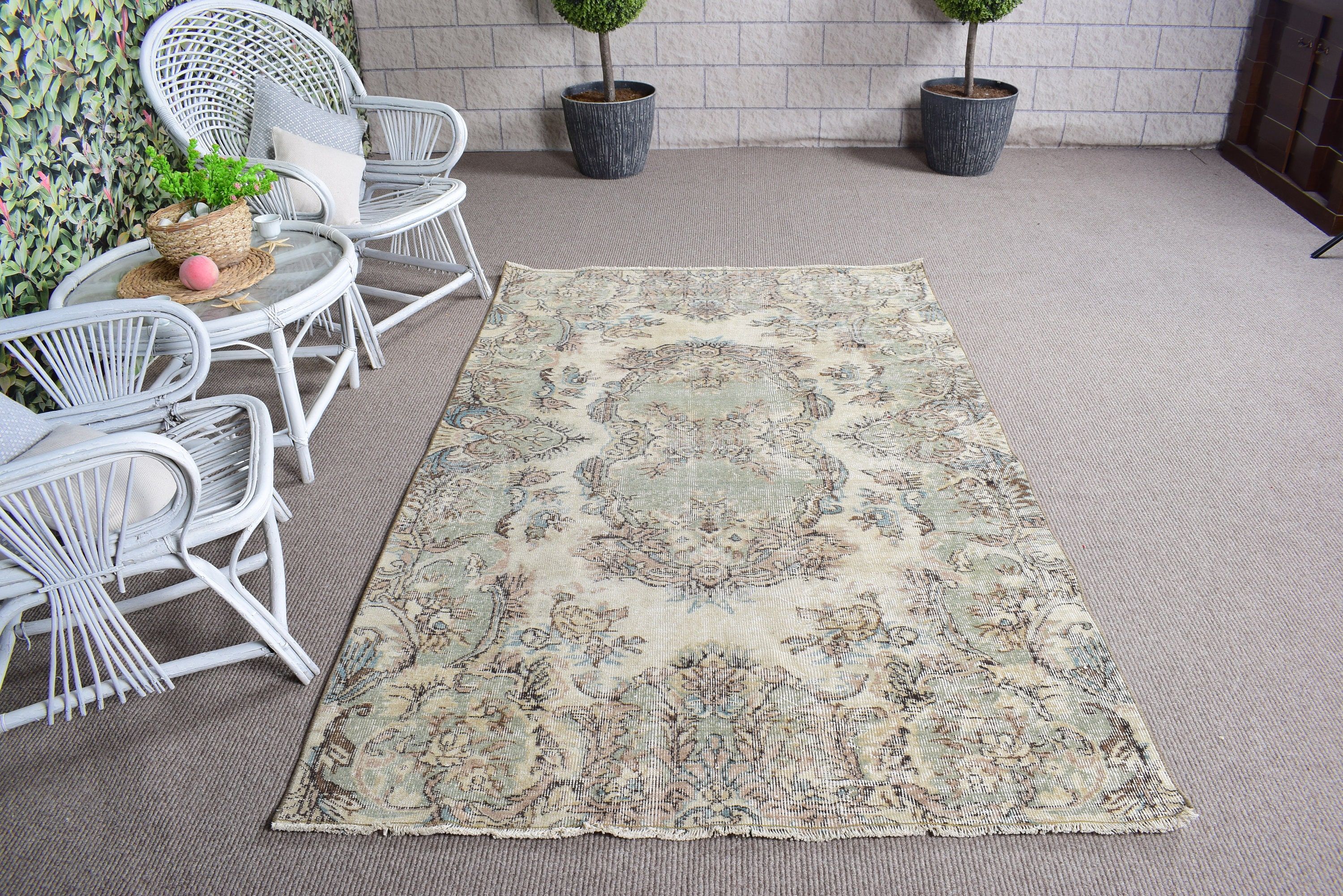 Vintage Area Rug, Luxury Rug, Turkish Rugs, Beige Antique Rug, Modern Rug, 4.7x7.3 ft Area Rug, Neutral Rugs, Bedroom Rugs, Vintage Rug