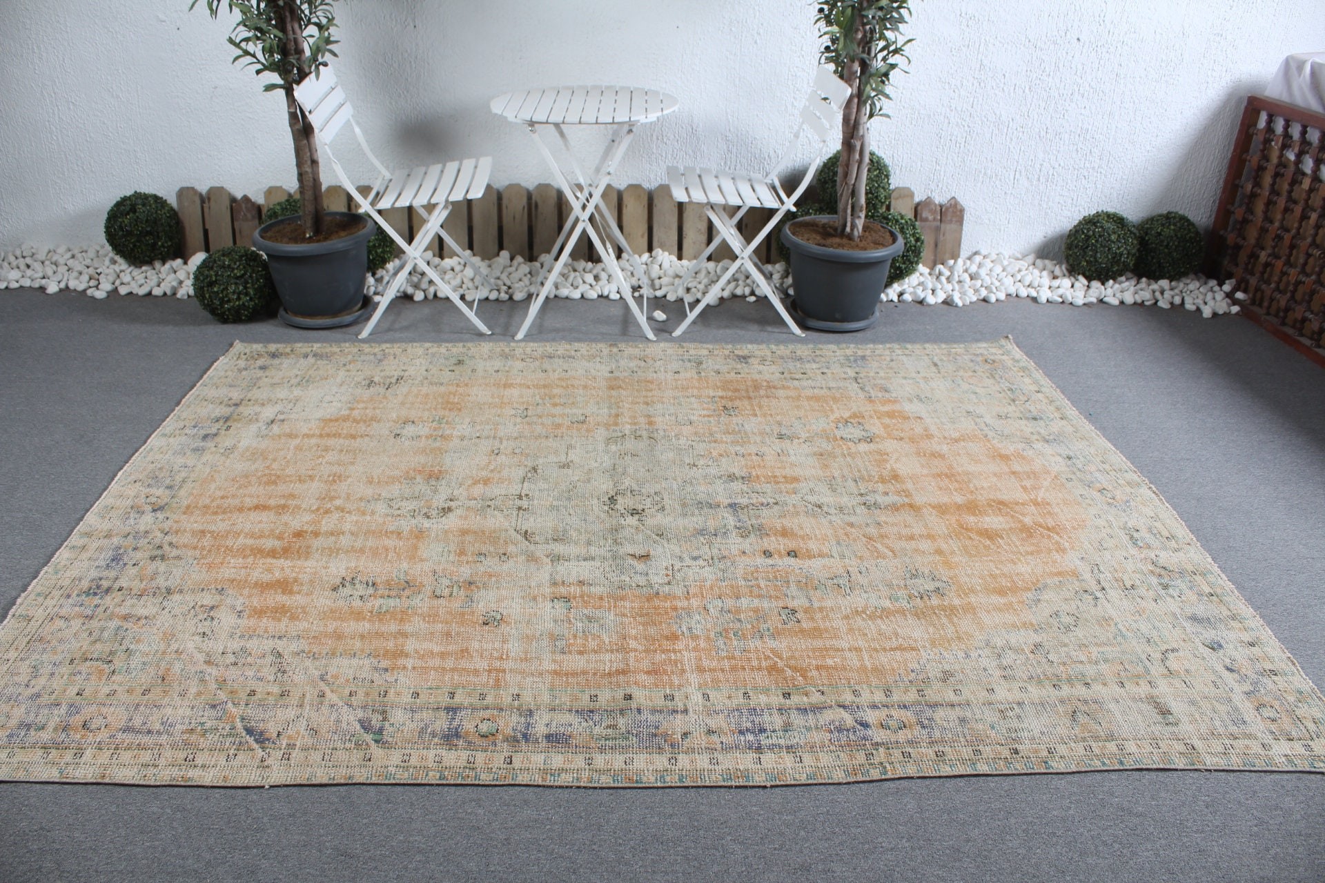 Bedroom Rug, Wool Rugs, Turkish Rugs, Eclectic Rug, Anatolian Rug, Dining Room Rugs, 6.3x8.6 ft Large Rug, Vintage Rug, Orange Wool Rugs