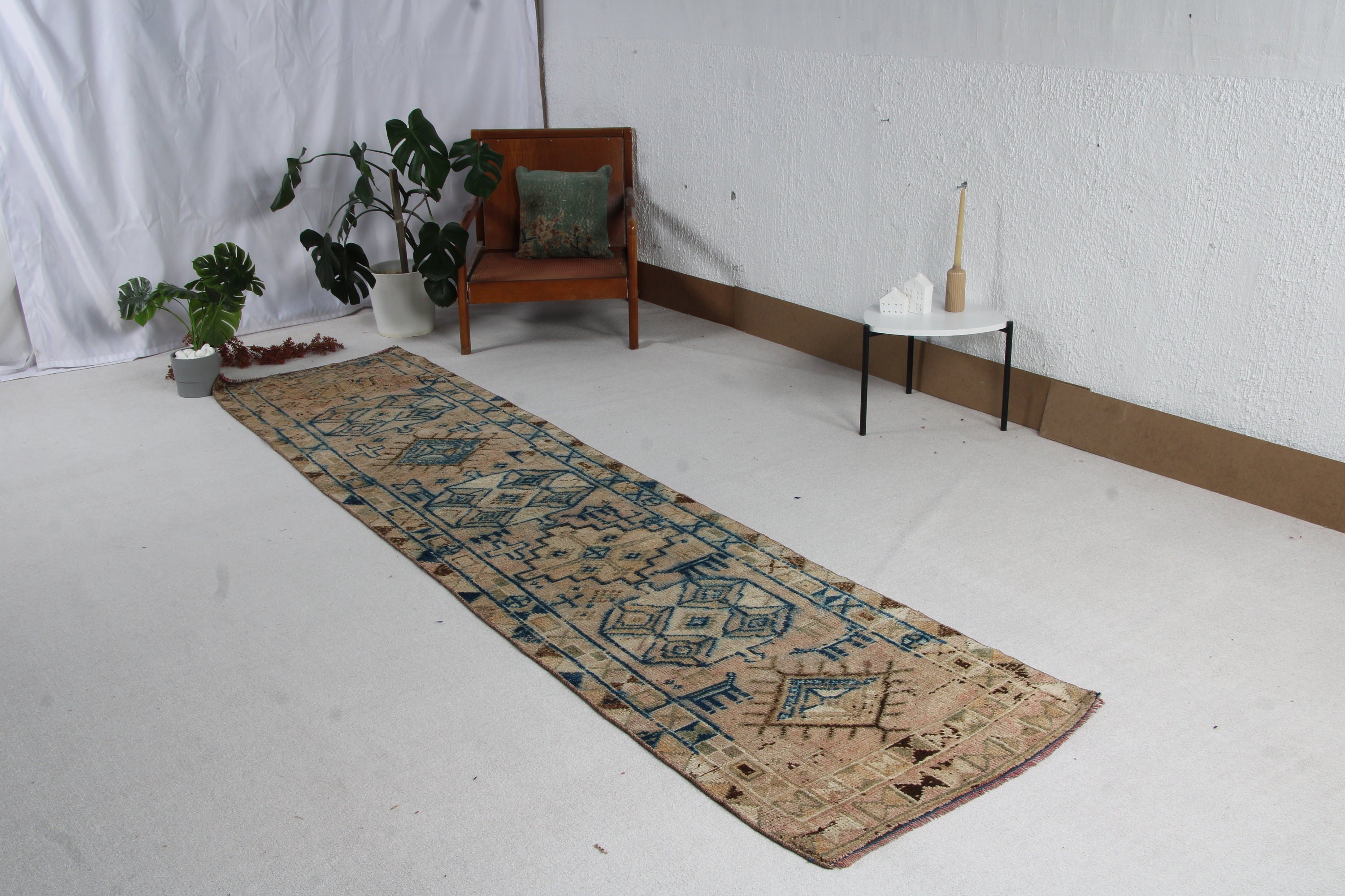 2.7x10.9 ft Runner Halılar, Vintage Halı, Vintage Runner Halı, Türk Halısı, Yün Halı, Uzun Yolluk Halıları, Mavi Oryantal Halılar, Lüks Halılar