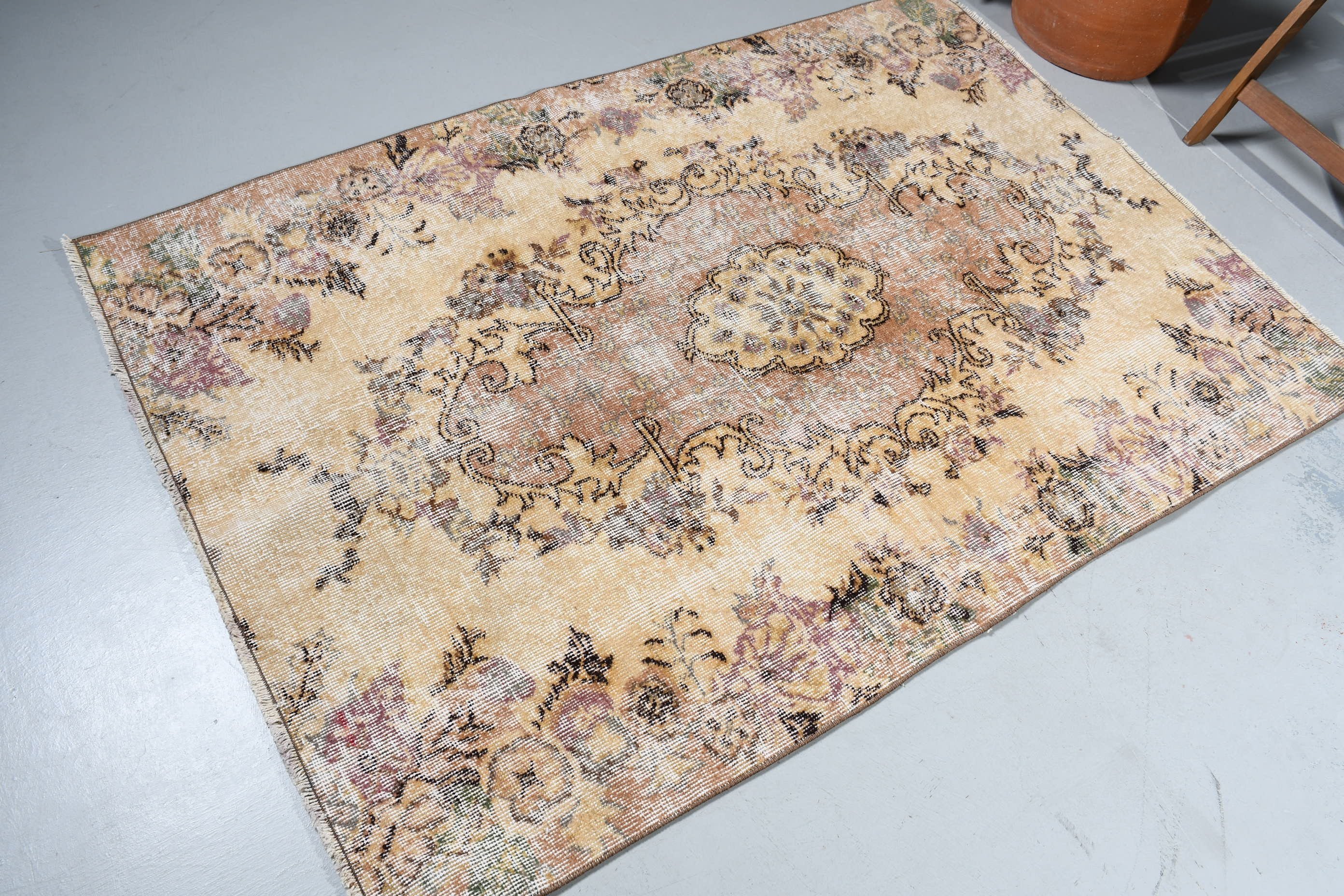 Cool Rug, Moroccan Rug, 4x5.8 ft Accent Rugs, Rugs for Kitchen, Vintage Rug, Kitchen Rug, Brown Floor Rug, Turkish Rug, Bedroom Rugs