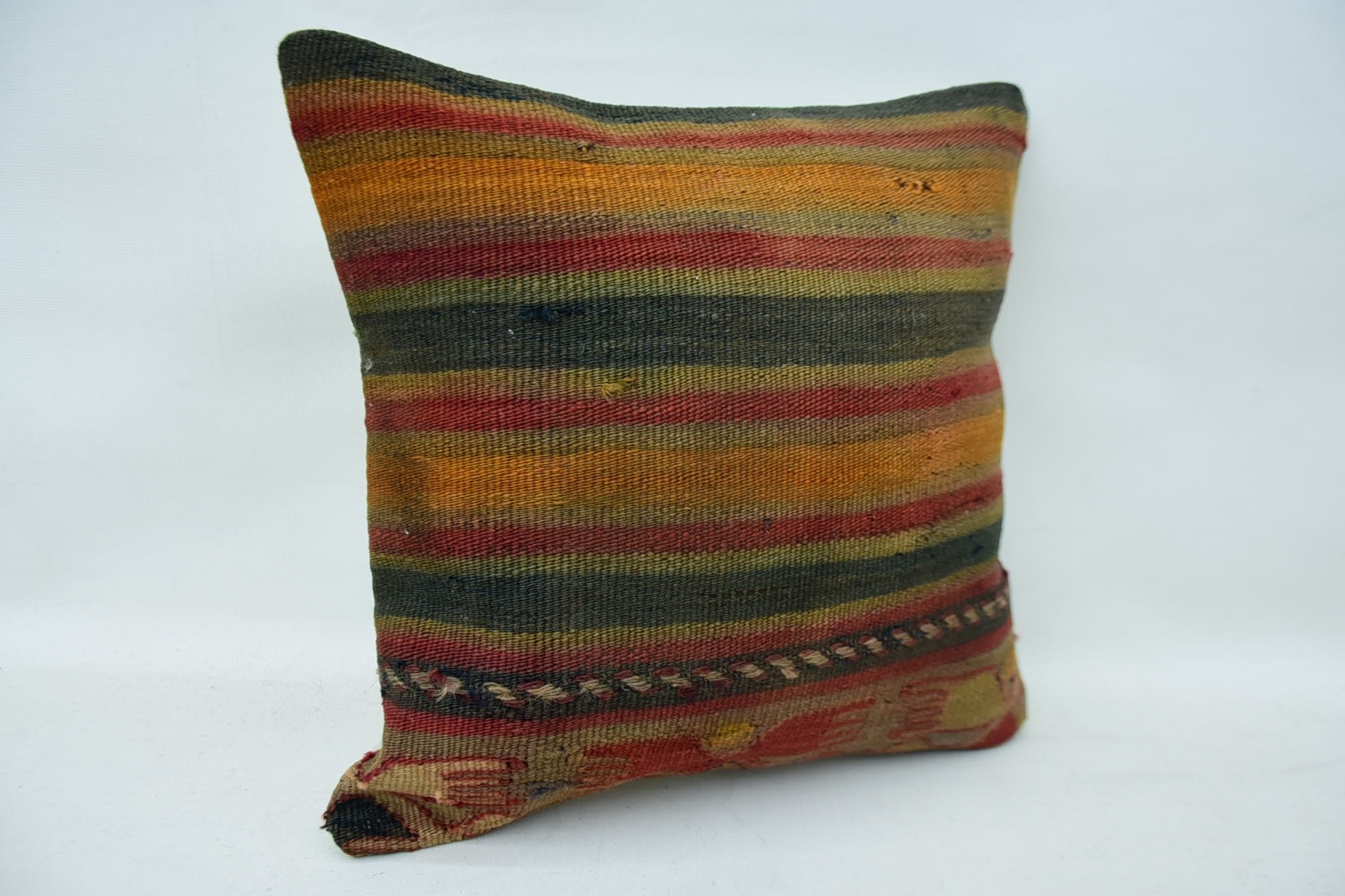 Vintage Cushion Cover, Cozy Throw Cushion Case, Antique Pillows, Kilim Pillow Cover, 14"x14" Orange Pillow Sham, Turkish Kilim Pillow