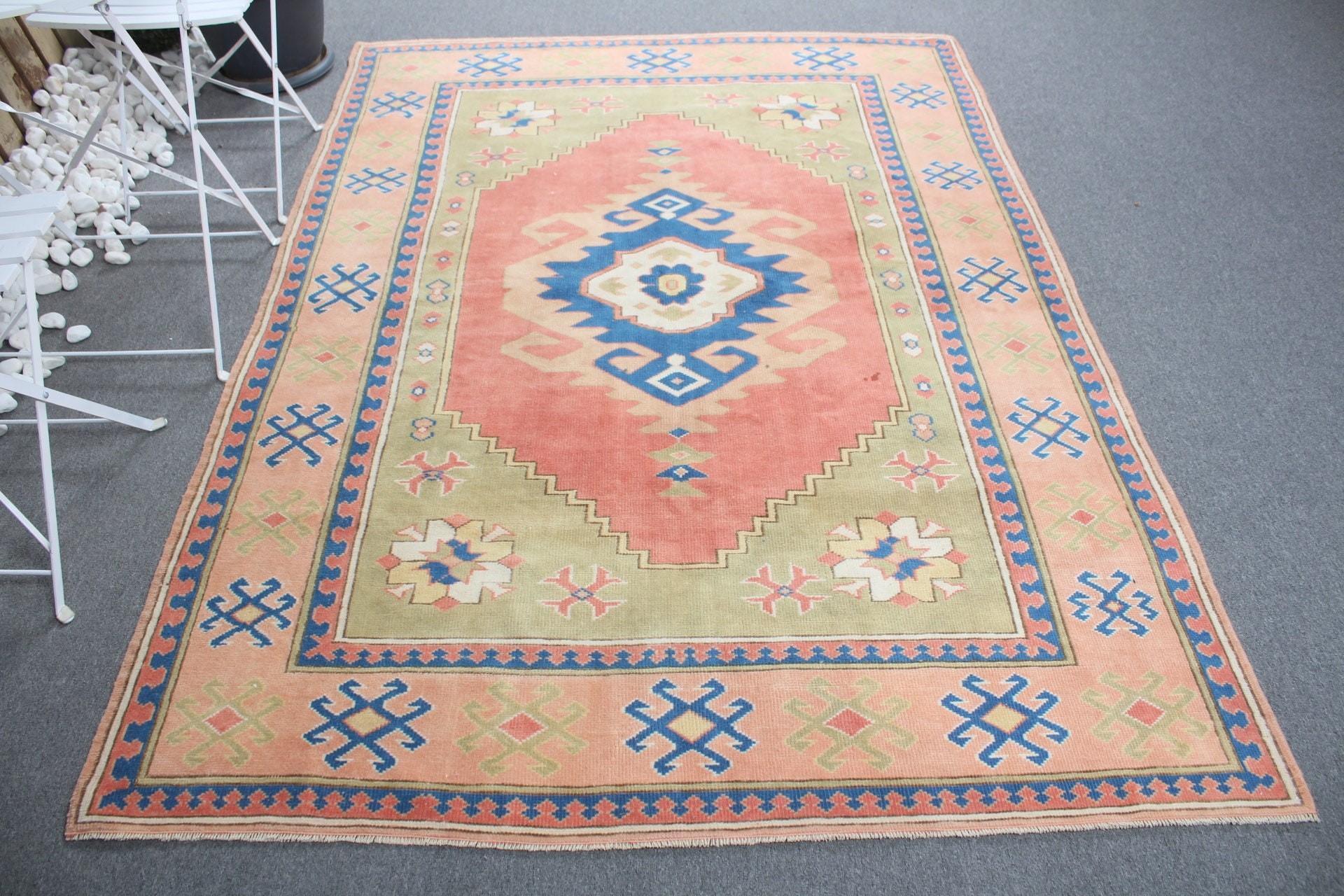 Oryantal Halı, Vintage Halı, 5.3x7.6 ft Büyük Halılar, Pembe Yün Halı, Salon Halısı, Havalı Halı, Yemek Odası Halıları, Türk Halıları, Oturma Odası Halısı