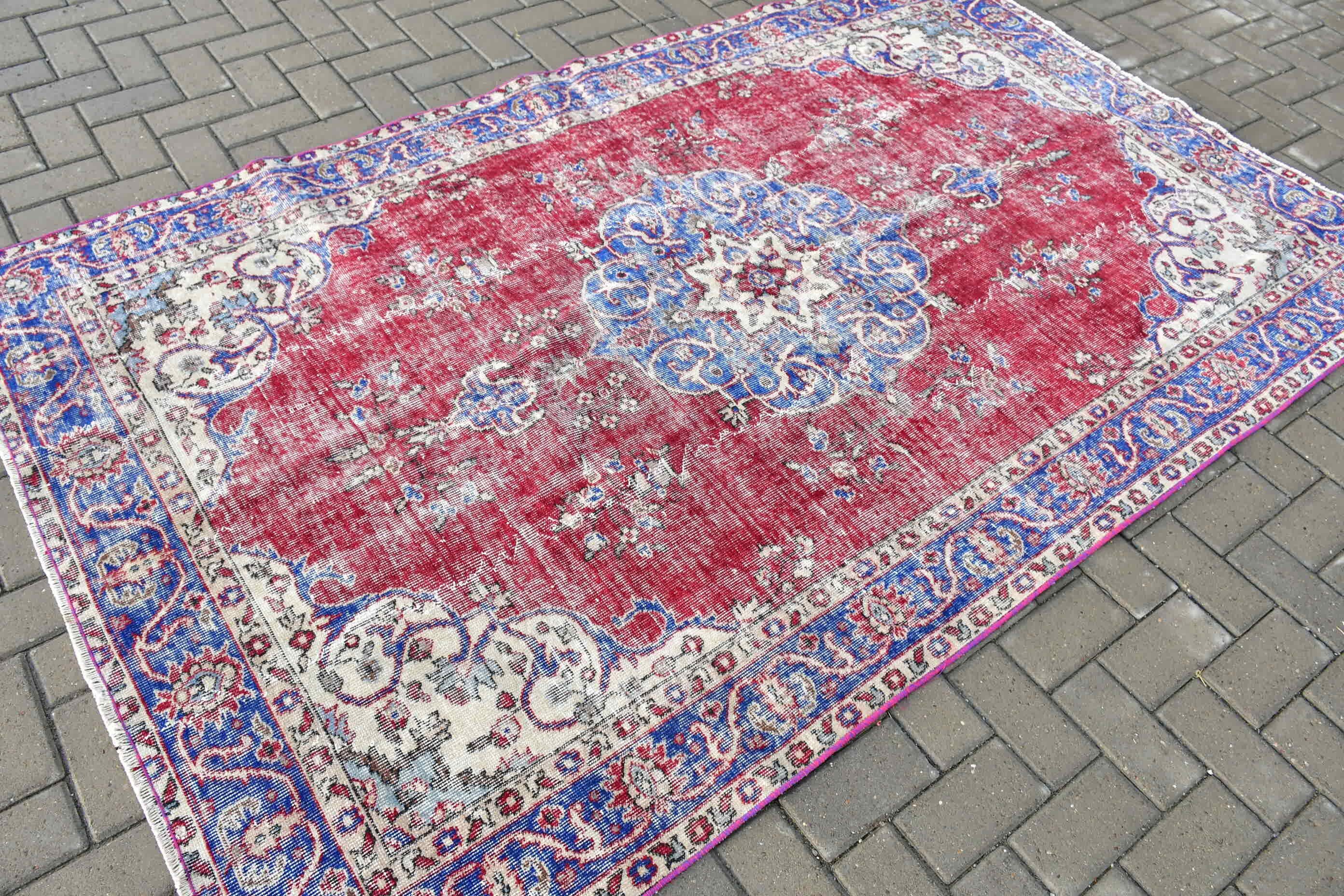 Kırmızı Yatak Odası Halıları, Yemek Odası Halıları, Yün Halı, Ev Dekorasyonu Halısı, Salon Halıları, Vintage Halı, 5x8.2 ft Büyük Halı, Türk Halısı, El Dokuma Halı