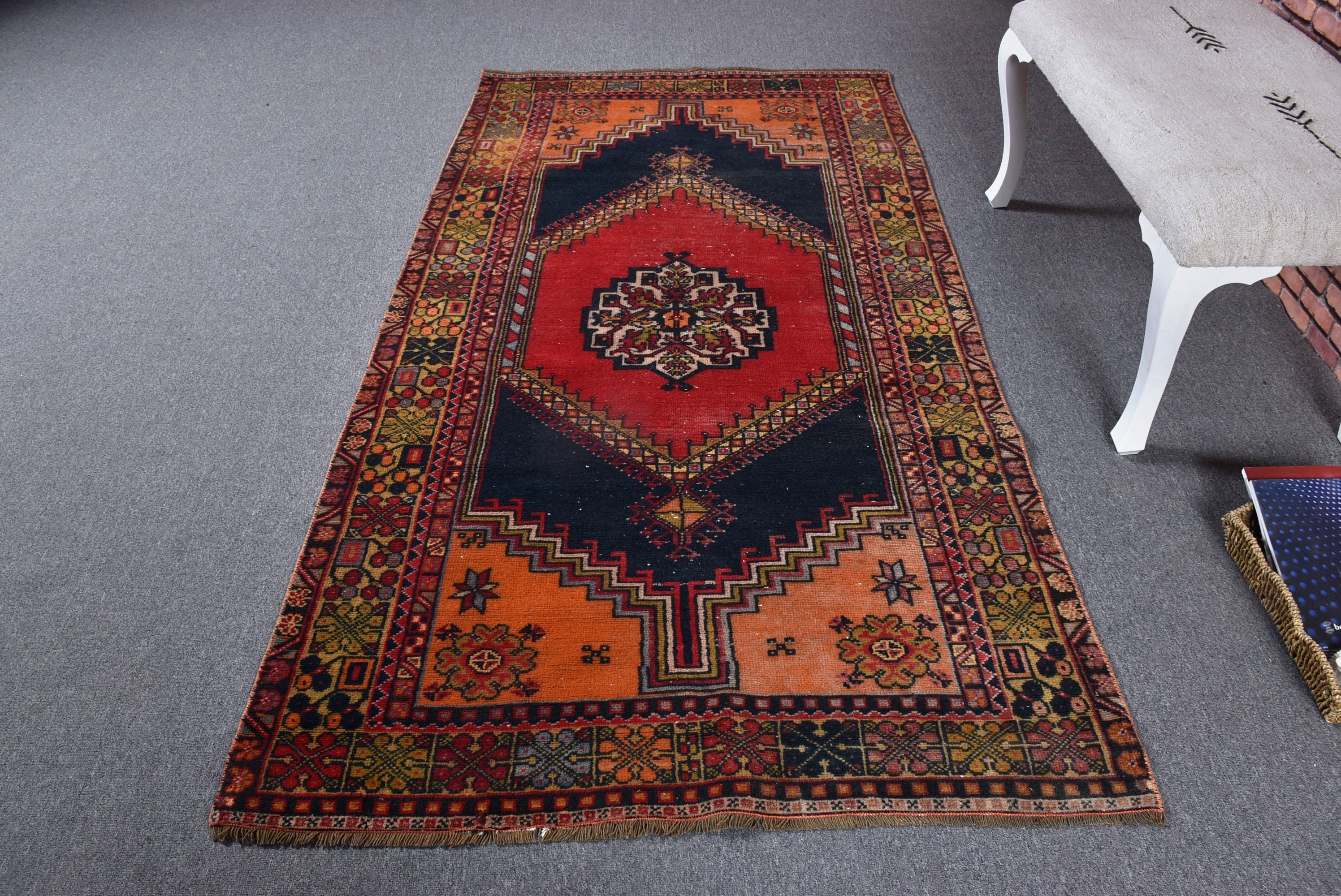 El Yapımı Halı, El Dokuma Halı, Oryantal Halı, Kırmızı Fas Halıları, Boho Alan Halısı, 3,9x7,2 ft Alan Halıları, Vintage Halılar, Türk Halısı, İç Mekan Halısı