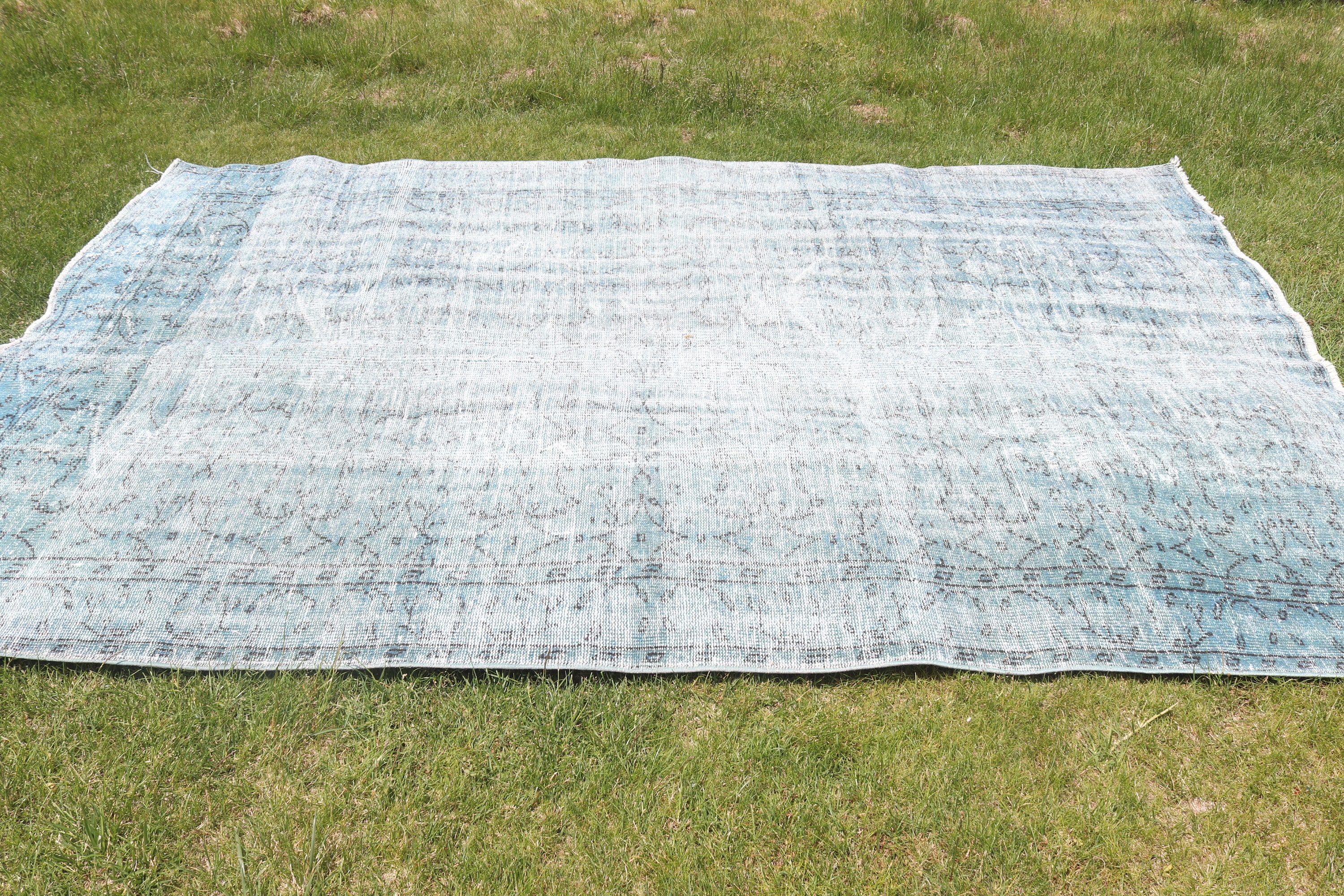 Bedroom Rugs, Turkish Rug, 5.8x9 ft Large Rugs, Large Oushak Rug, Rugs for Bedroom, Luxury Rug, Blue Moroccan Rugs, Cool Rugs, Vintage Rug