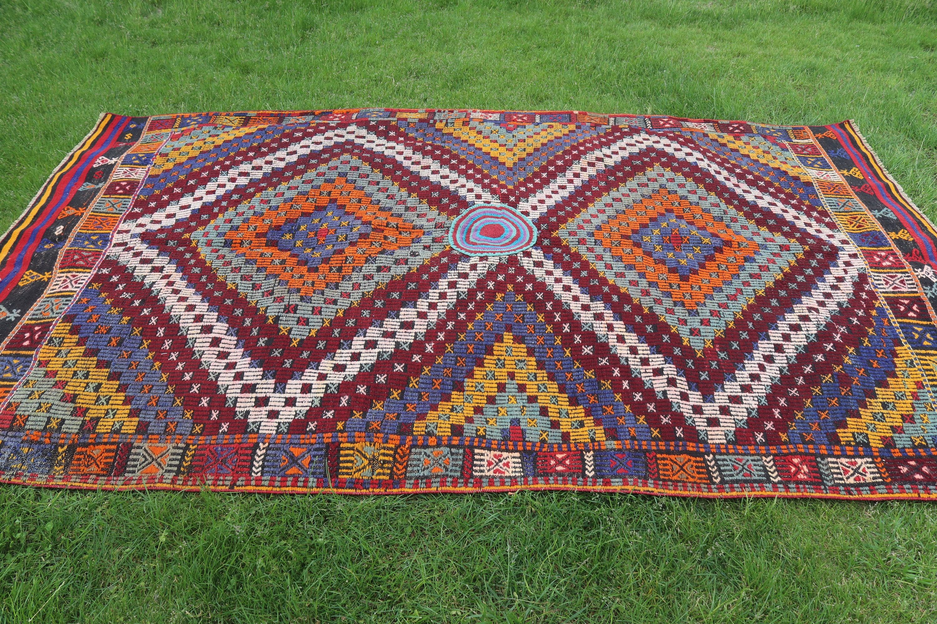 Gökkuşağı Geometrik Halılar, Ev Dekor Halısı, Egzotik Halı, 5.6x9.1 ft Büyük Halı, Vintage Halı, Lüks Halı, Büyük Vintage Halı, Türk Halısı, Kilim