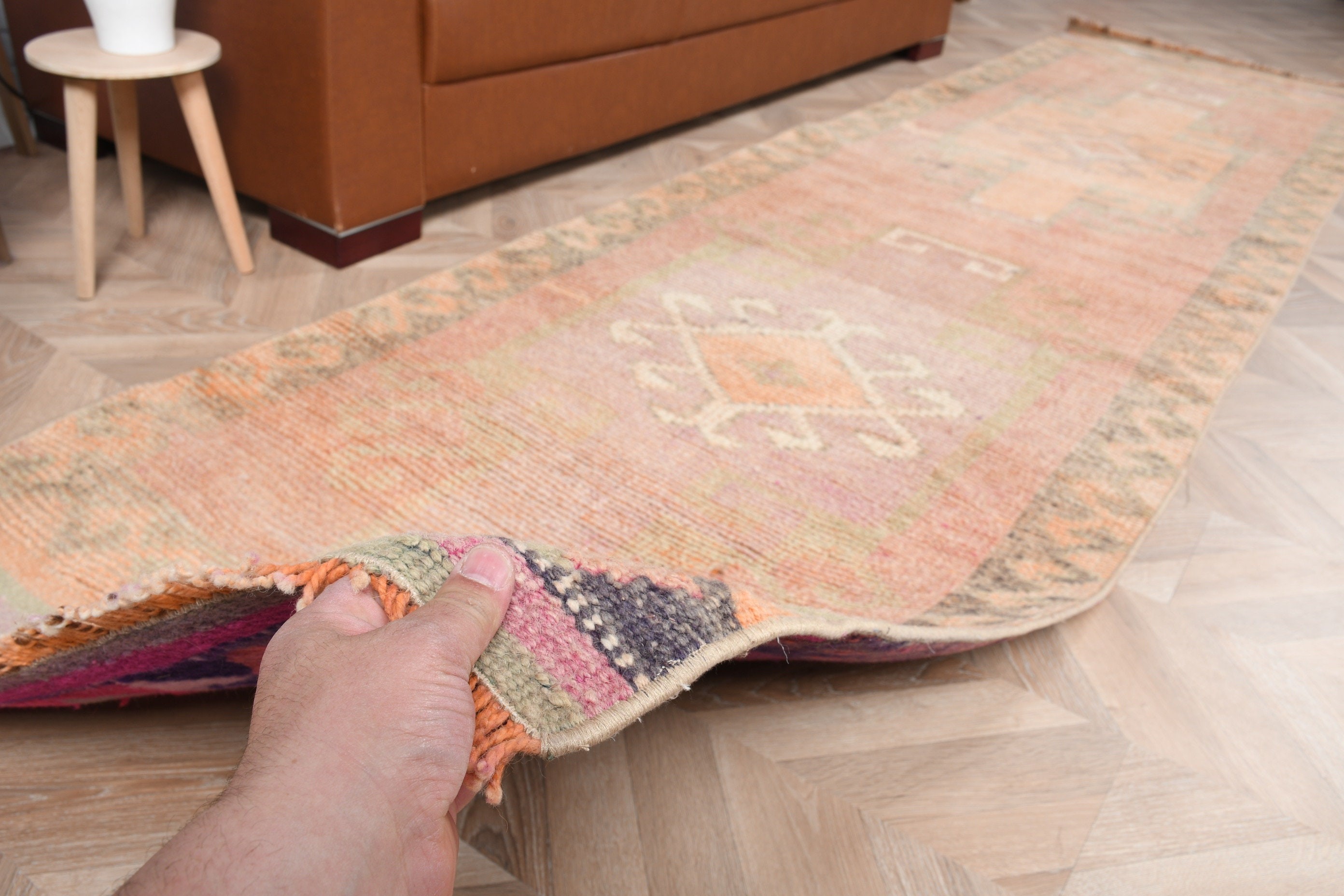 Pink Moroccan Rug, Turkish Rug, Vintage Rugs, 3x11.2 ft Runner Rugs, Rugs for Stair, Oushak Runner Rug Rugs, Floor Rugs, Kitchen Rug
