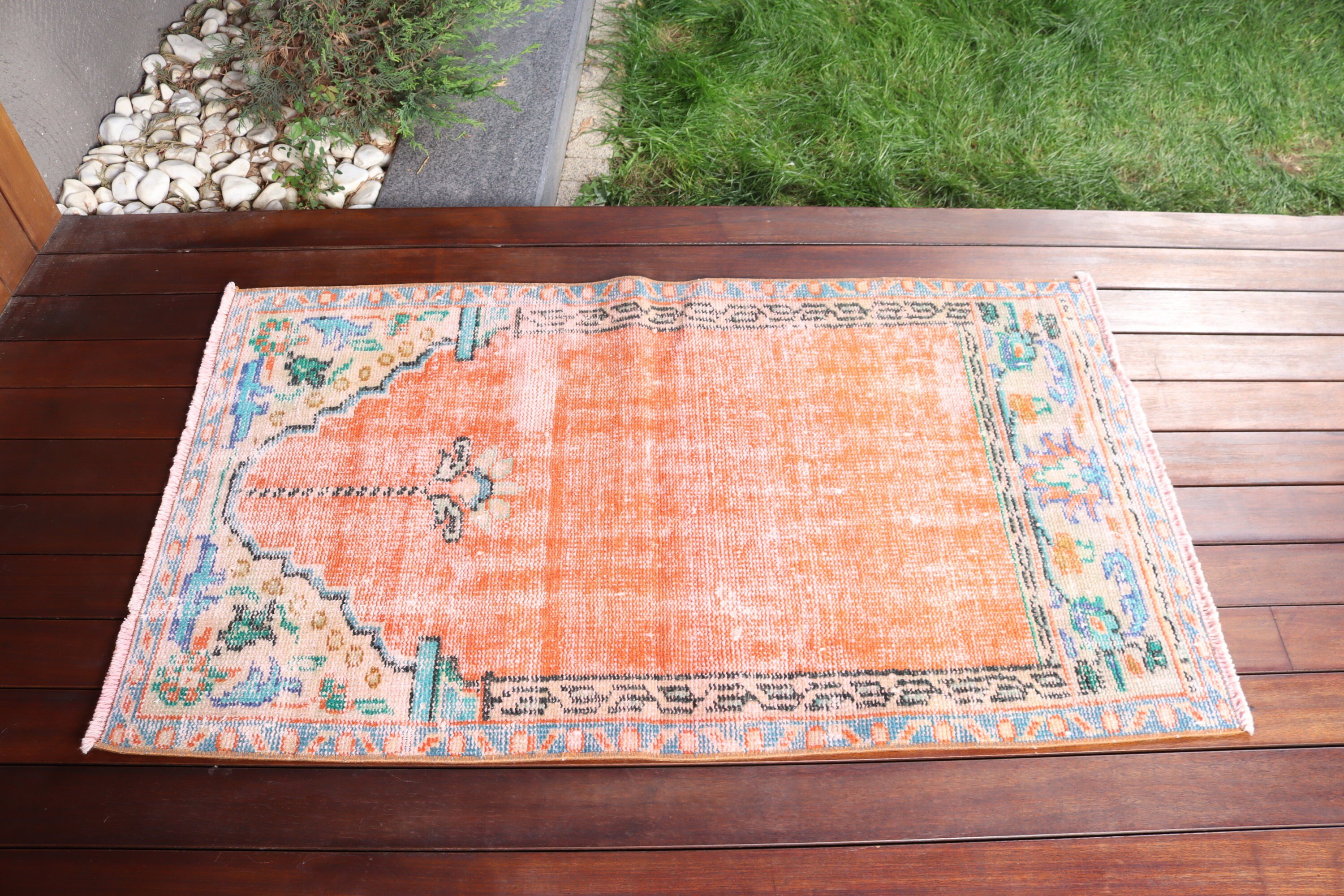 Vintage Halı, El Dokuma Halılar, Yer Halısı, Turuncu Antika Halılar, Küçük Alan Halısı, Çocuk Halısı, 2.4x4.3 ft Küçük Halı, Bildiri Halısı, Türk Halısı