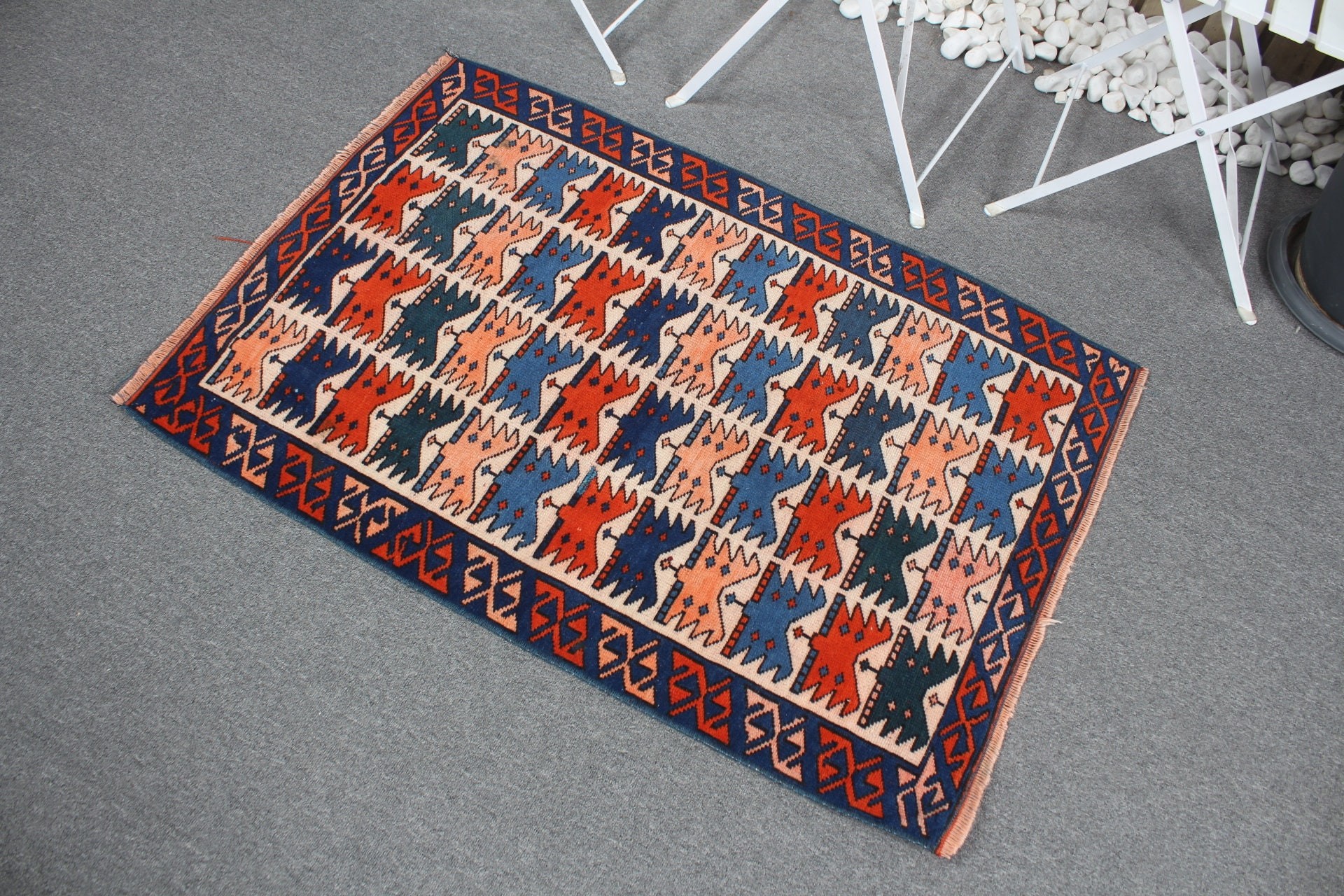 Kapı Paspas Halıları, Antika Halı, Yatak Odası Halısı, 2.7x3.7 ft Küçük Halılar, Türk Halıları, Mavi Oryantal Halılar, Vintage Halılar, Etnik Halı, Ev Dekorasyonu Halıları