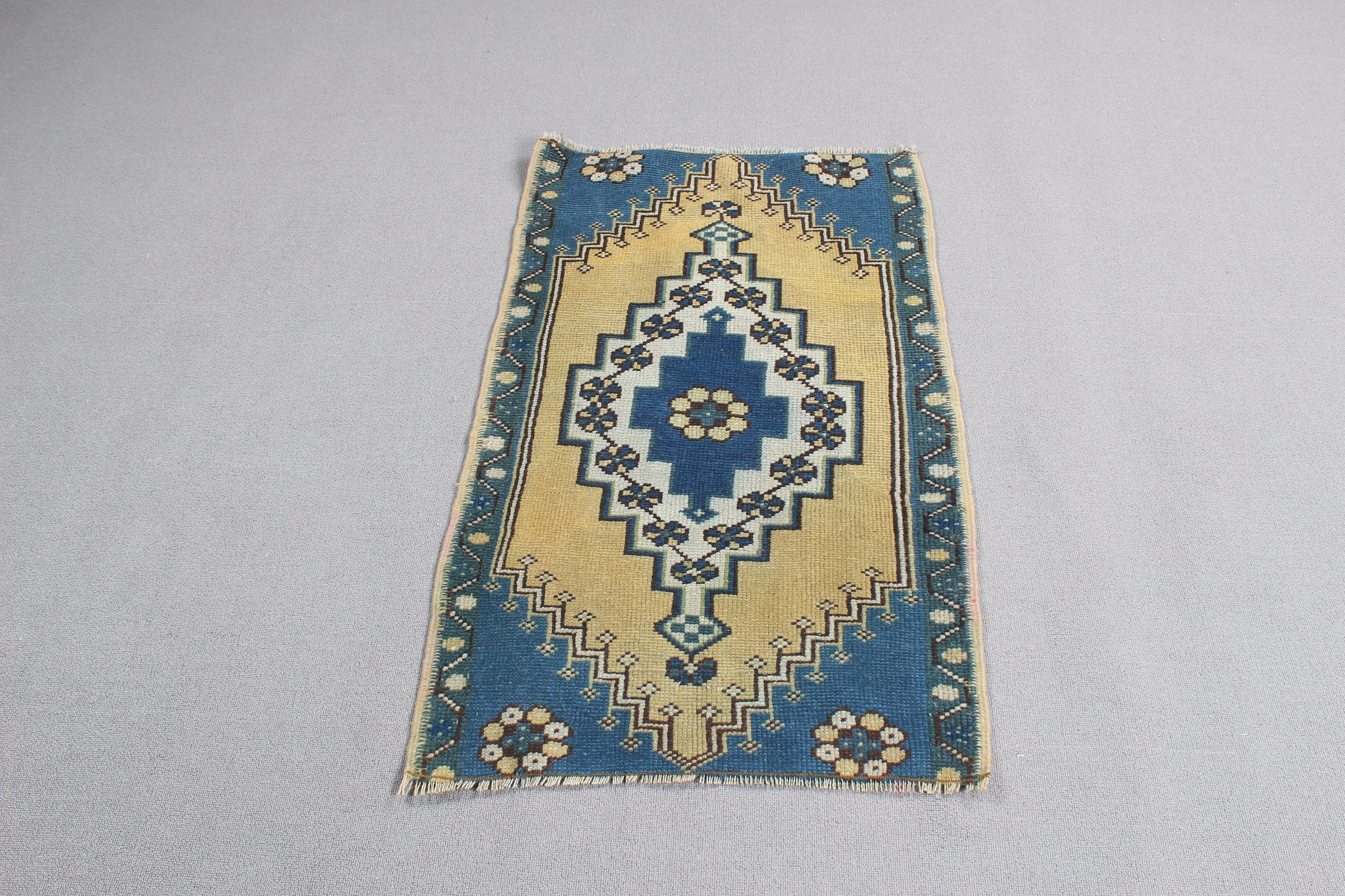 Oriental Rug, Vintage Rug, 2.1x3.6 ft Small Rugs, Blue Floor Rugs, Rugs for Car Mat, Door Mat Rugs, Nursery Rug, Wool Rugs, Turkish Rugs