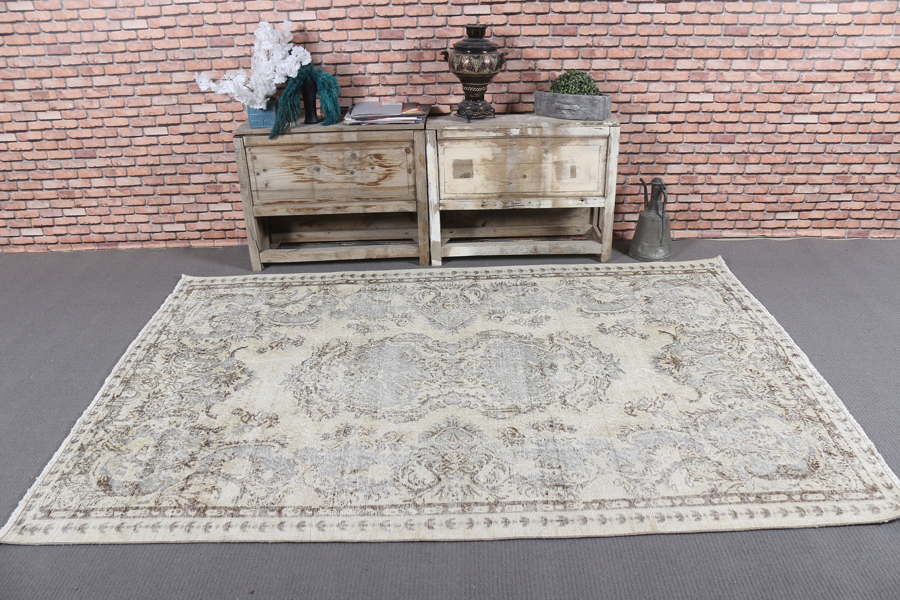 Cool Rug, Dining Room Rug, Wool Rugs, Vintage Rug, Authentic Rugs, Beige Oushak Rugs, Living Room Rug, 5.2x7.9 ft Large Rugs, Turkish Rug