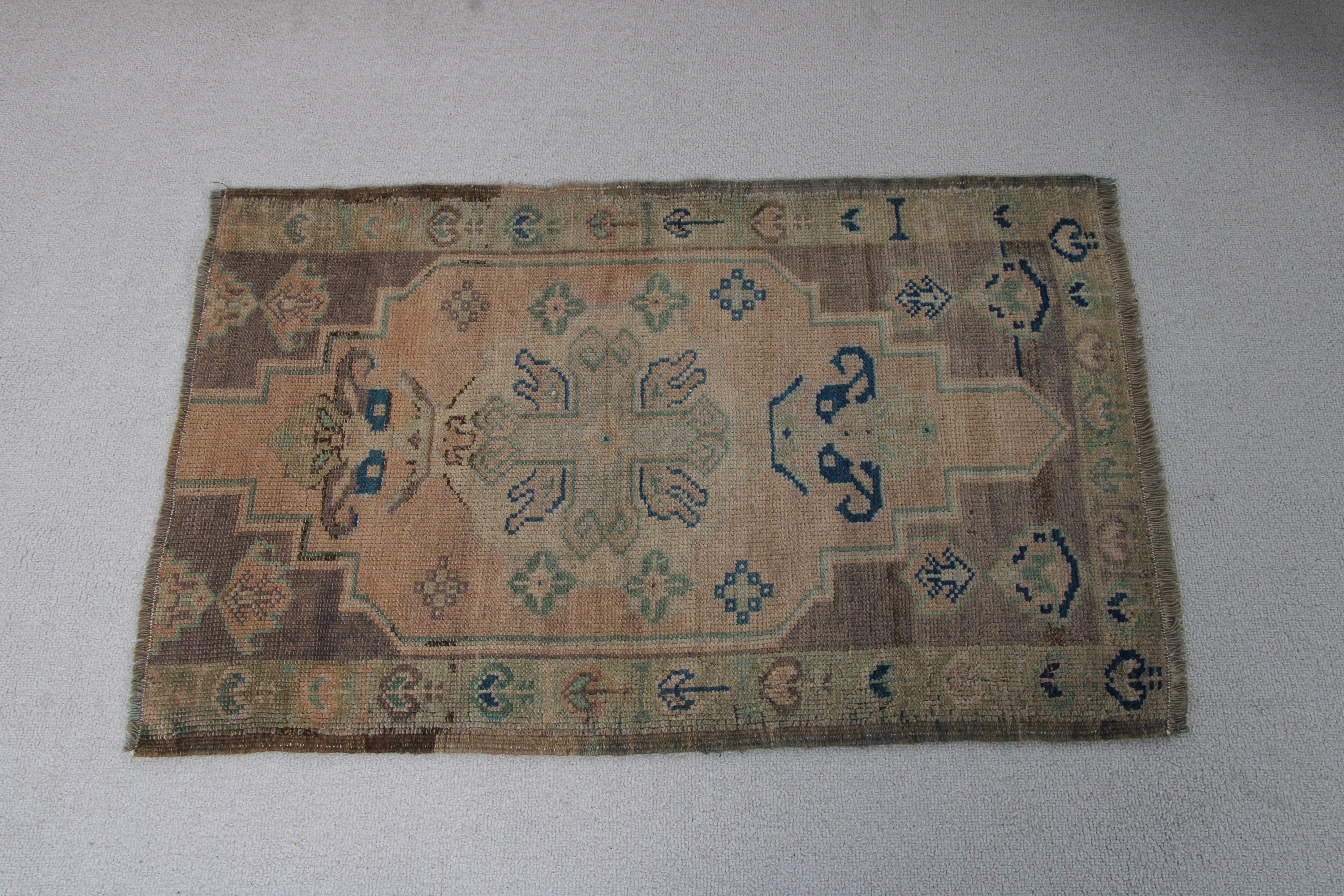 Küçük Alan Halıları, 1.9x3 ft Küçük Halılar, Yeşil Geometrik Halılar, Vintage Halılar, Türk Halıları, Mutfak Halısı, Geometrik Halı, Küçük Vintage Halı