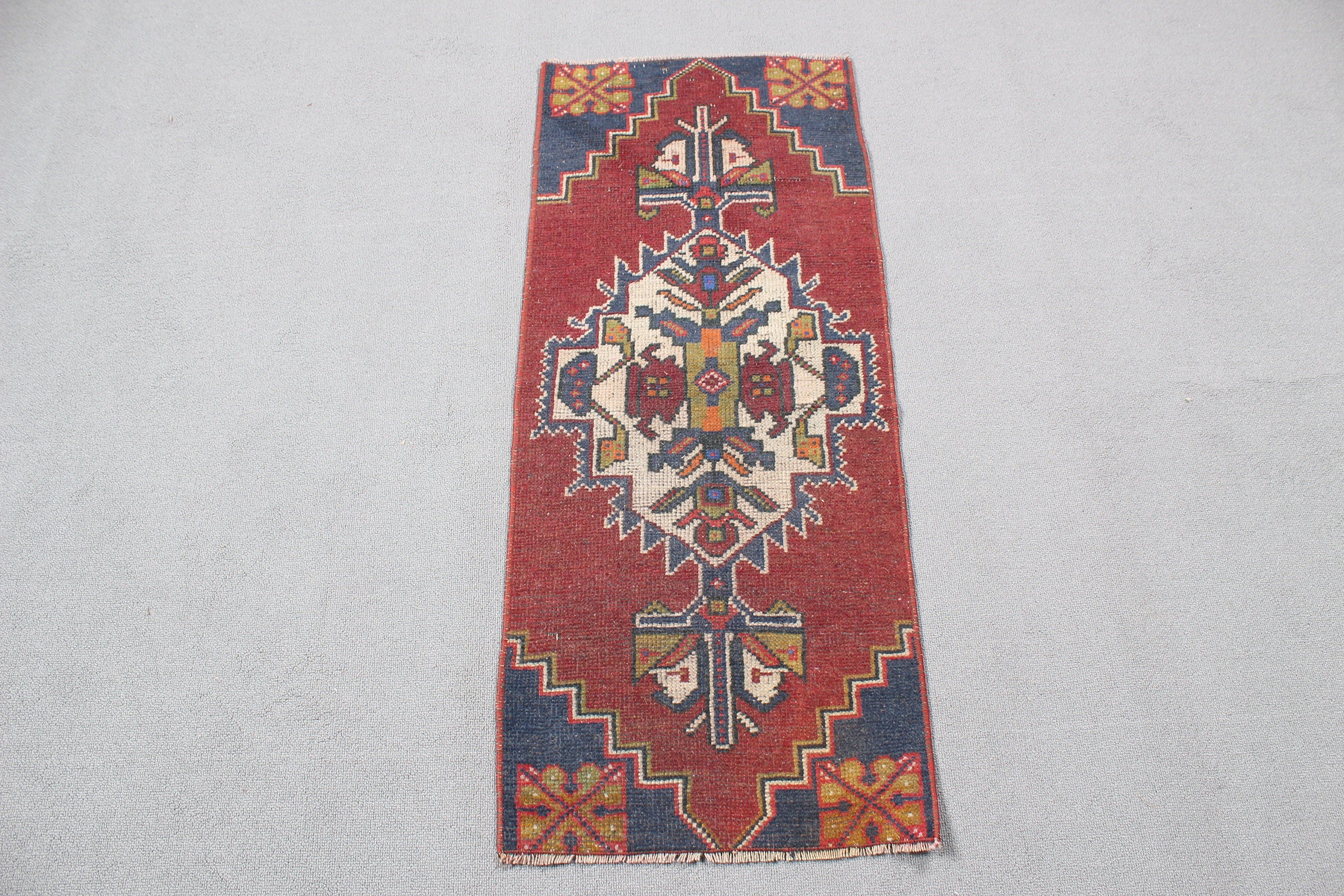 Türk Halısı, Oushak Halısı, Mutfak Halısı, Mor Geometrik Halılar, Vintage Halı, Düz Dokuma Halı, Küçük Vintage Halı, 1.4x3.5 ft Küçük Halılar