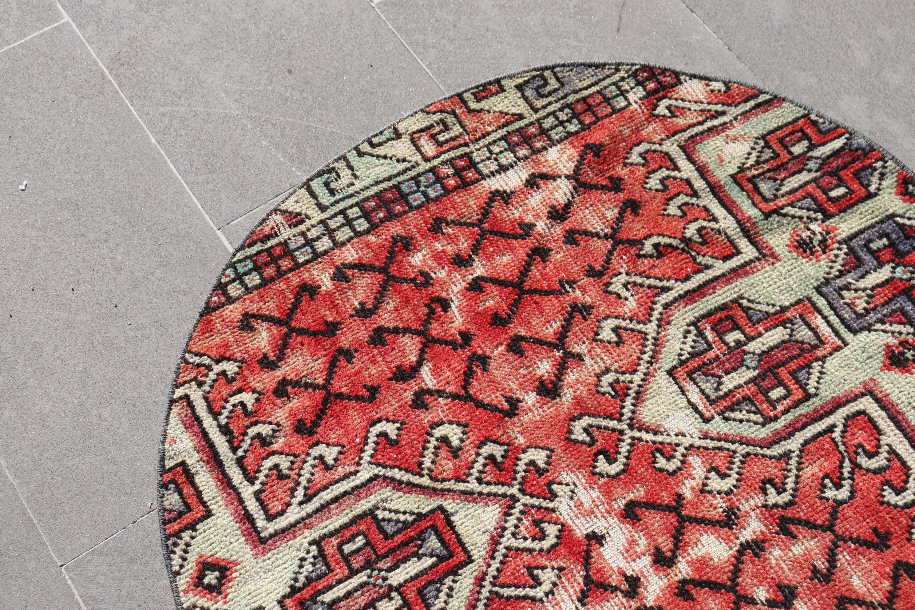Kitchen Rug, Red Home Decor Rug, Wool Rug, Wall Hanging Rug, Rugs for Kitchen, Bedroom Rug, Turkish Rug, 3x3 ft Small Rugs, Vintage Rug